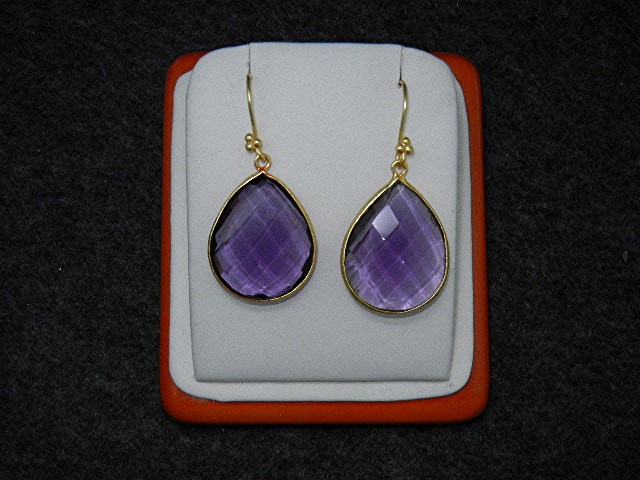 14K Gold Shepherd Hook Amethyst Teardrop Earrings