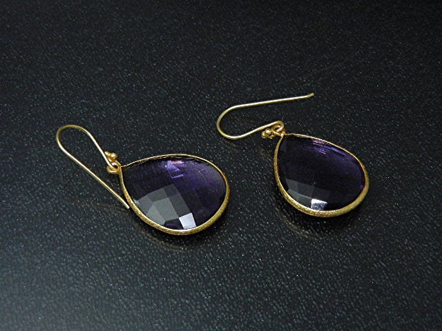 14K Gold Shepherd Hook Amethyst Teardrop Earrings