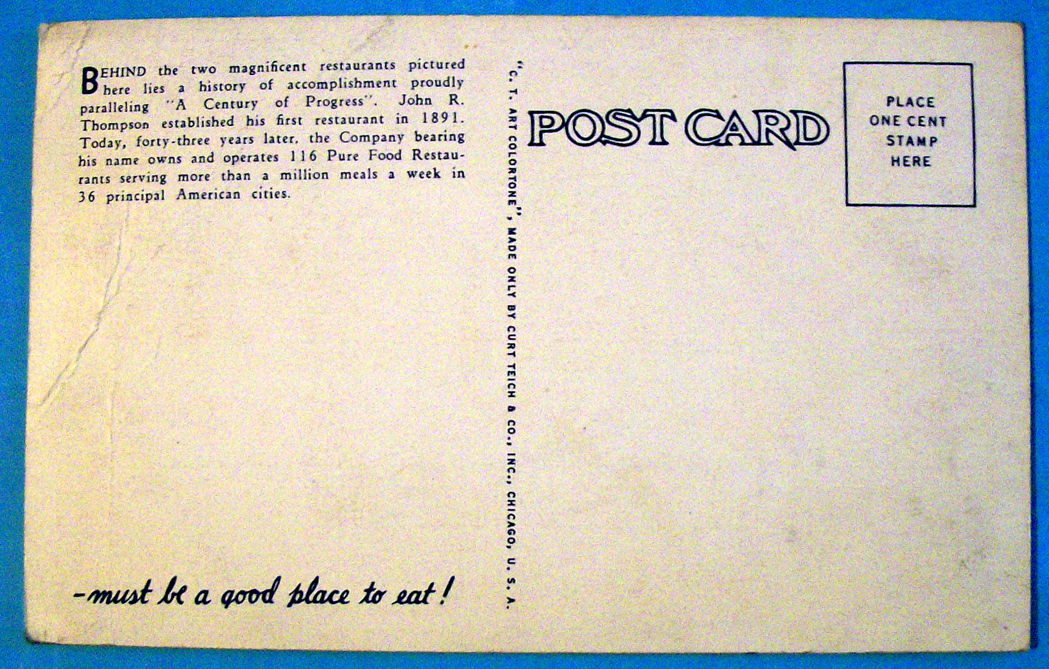 Thompson's Restaurant Postcard (Chicago World's Fair)
