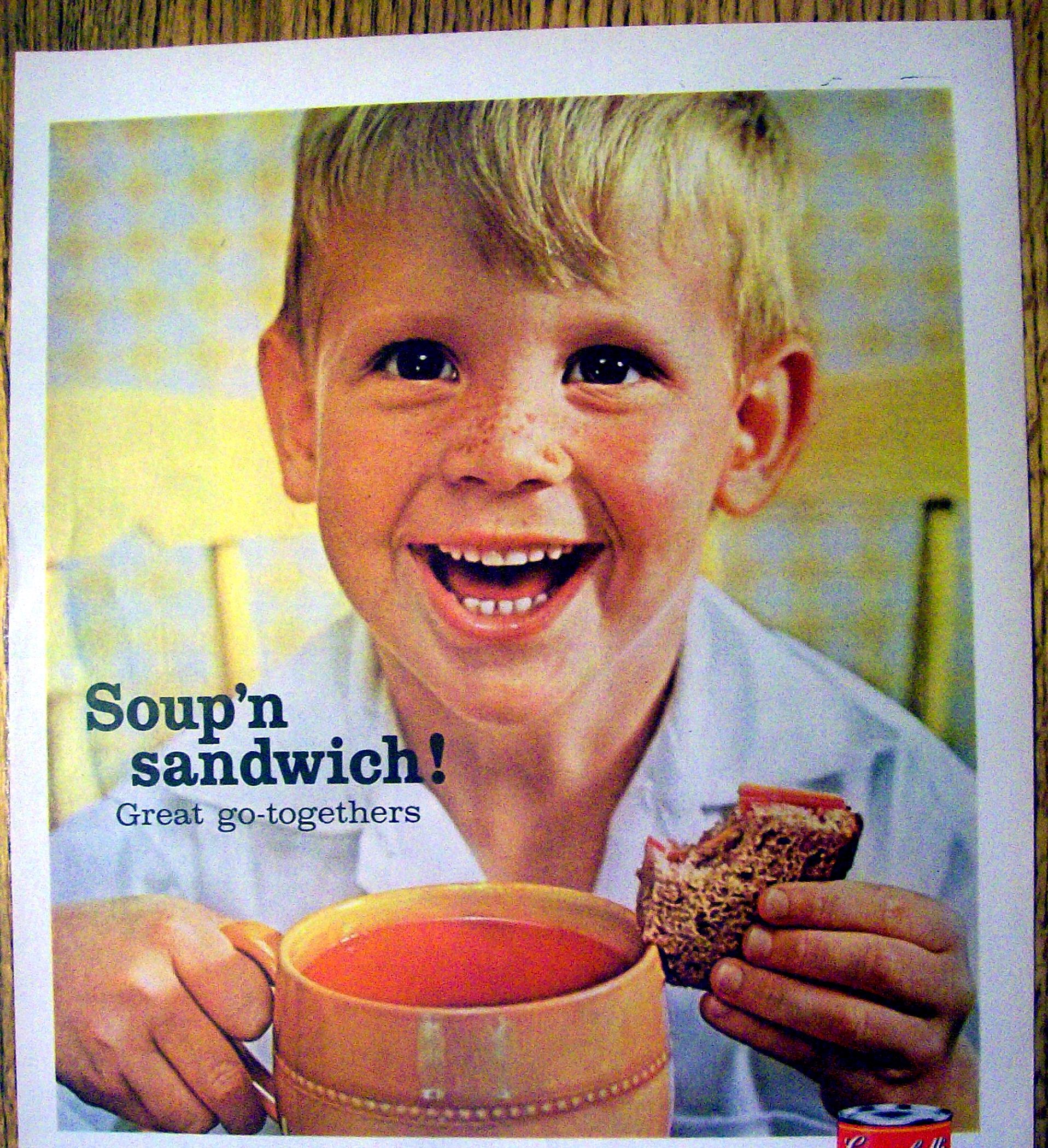 1962 Campbell Tomato Soup with Boy Enjoying Cup Of Soup