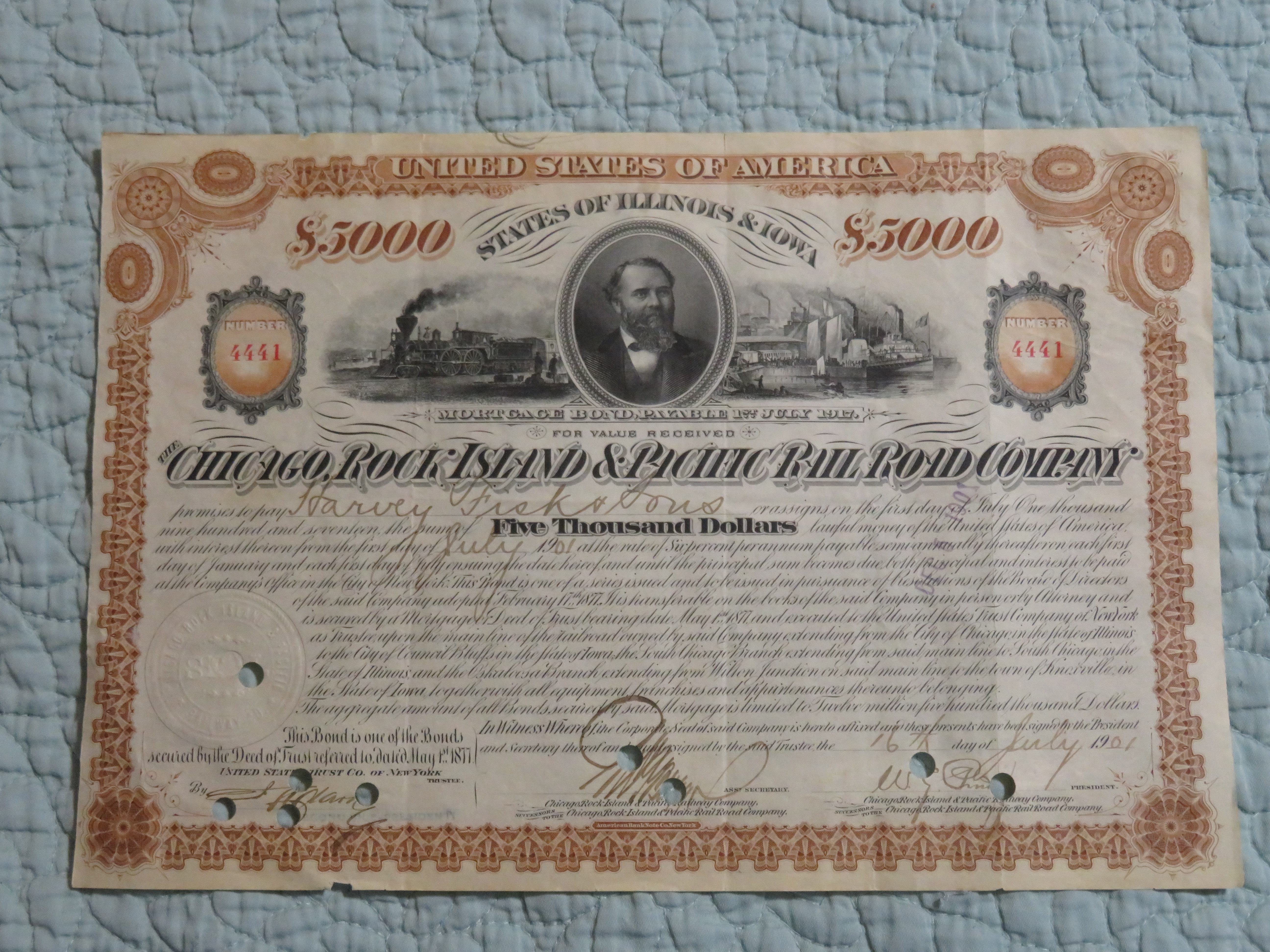1901 Chicago Rock Island & Pacific RR Co. Stock