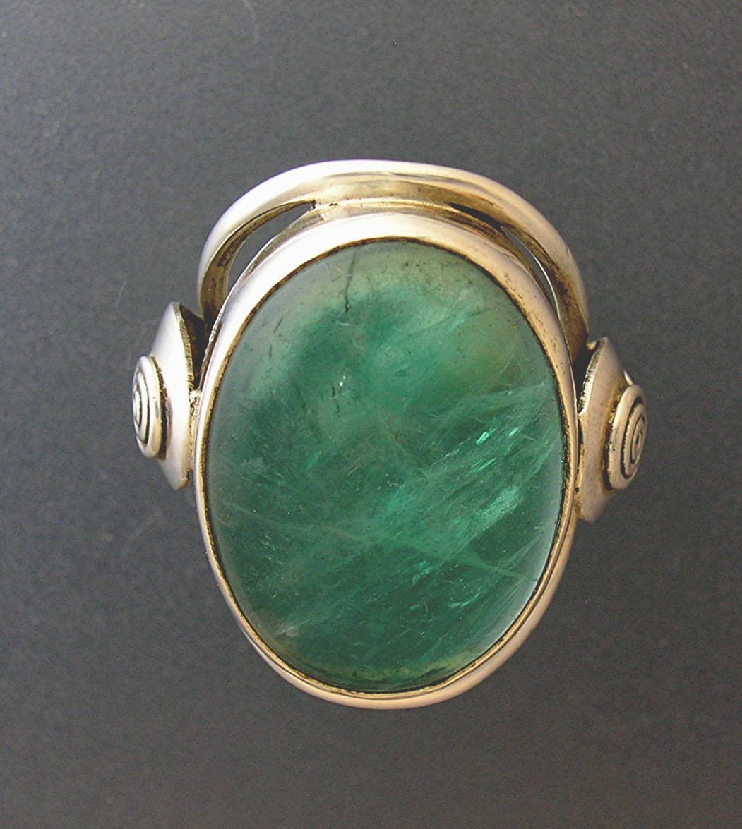 Huge Sterling Silver and Blue Green Stone Ring . . . .