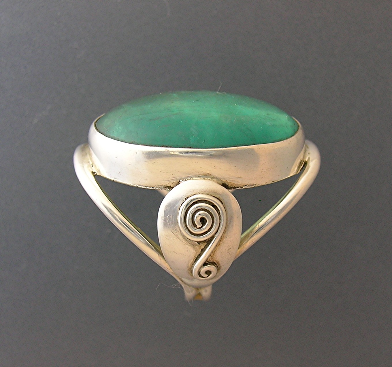 Huge Sterling Silver and Blue Green Stone Ring . . . .