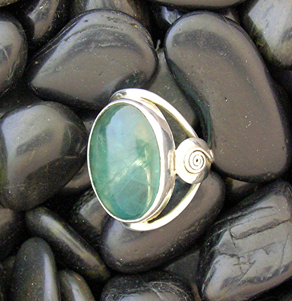 Huge Sterling Silver and Blue Green Stone Ring . . . .