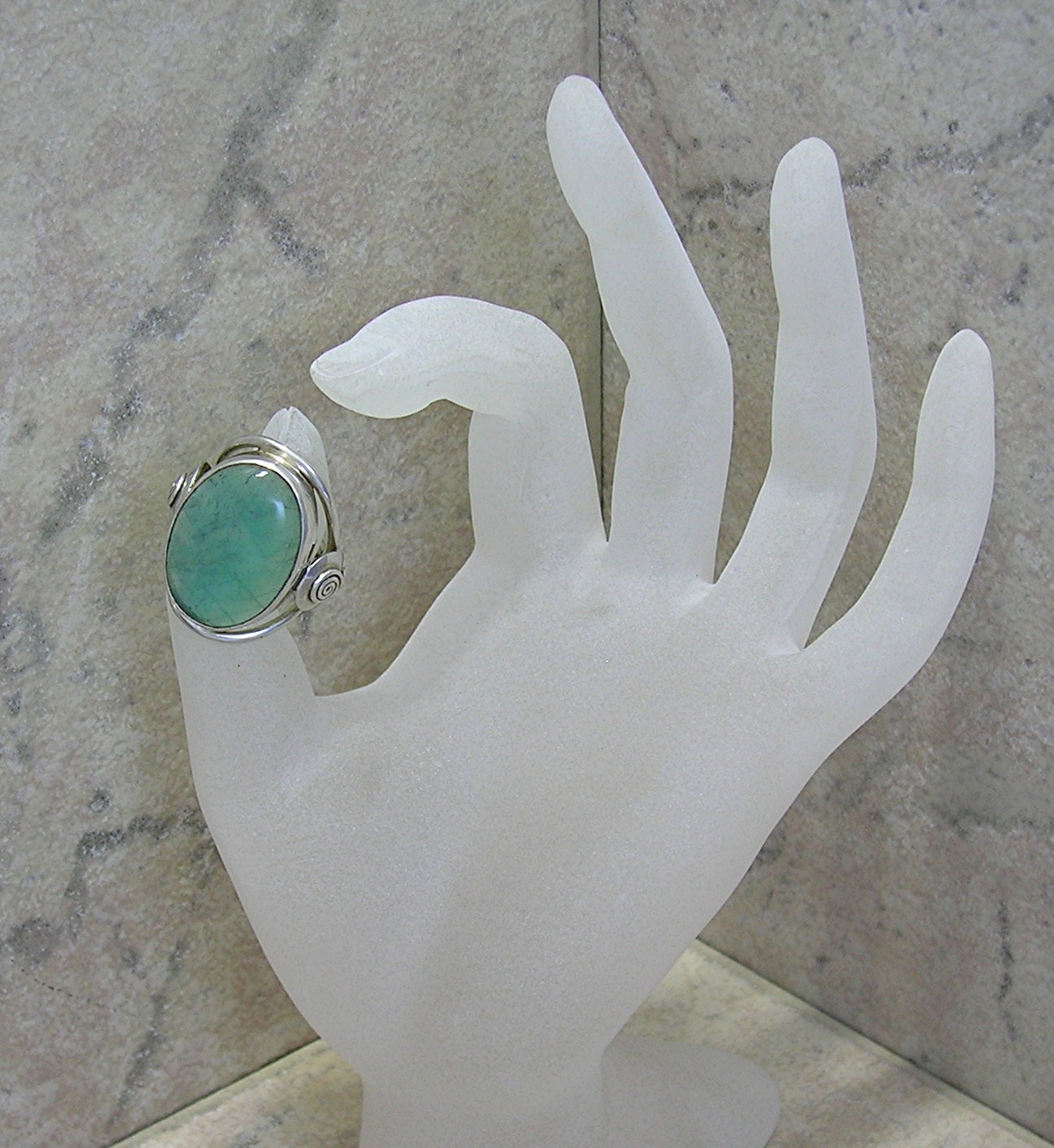 Huge Sterling Silver and Blue Green Stone Ring . . . .