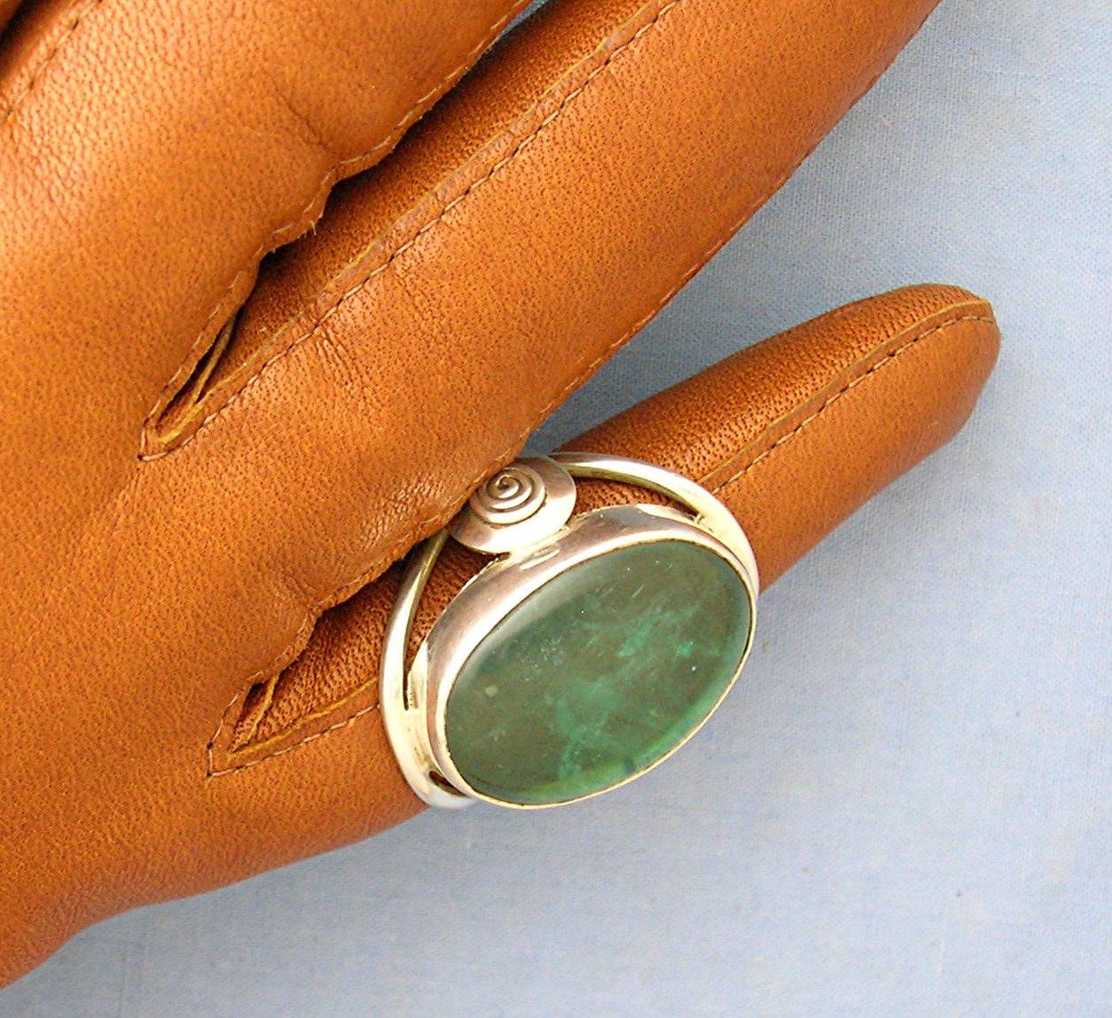 Huge Sterling Silver and Blue Green Stone Ring . . . .