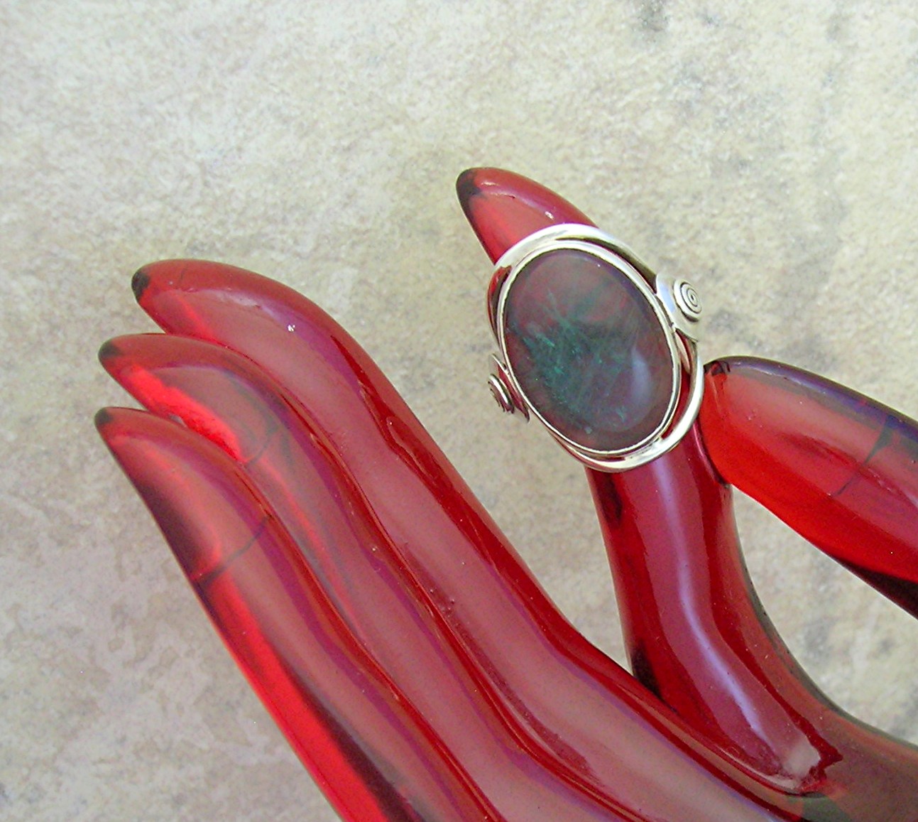 Huge Sterling Silver and Blue Green Stone Ring . . . .