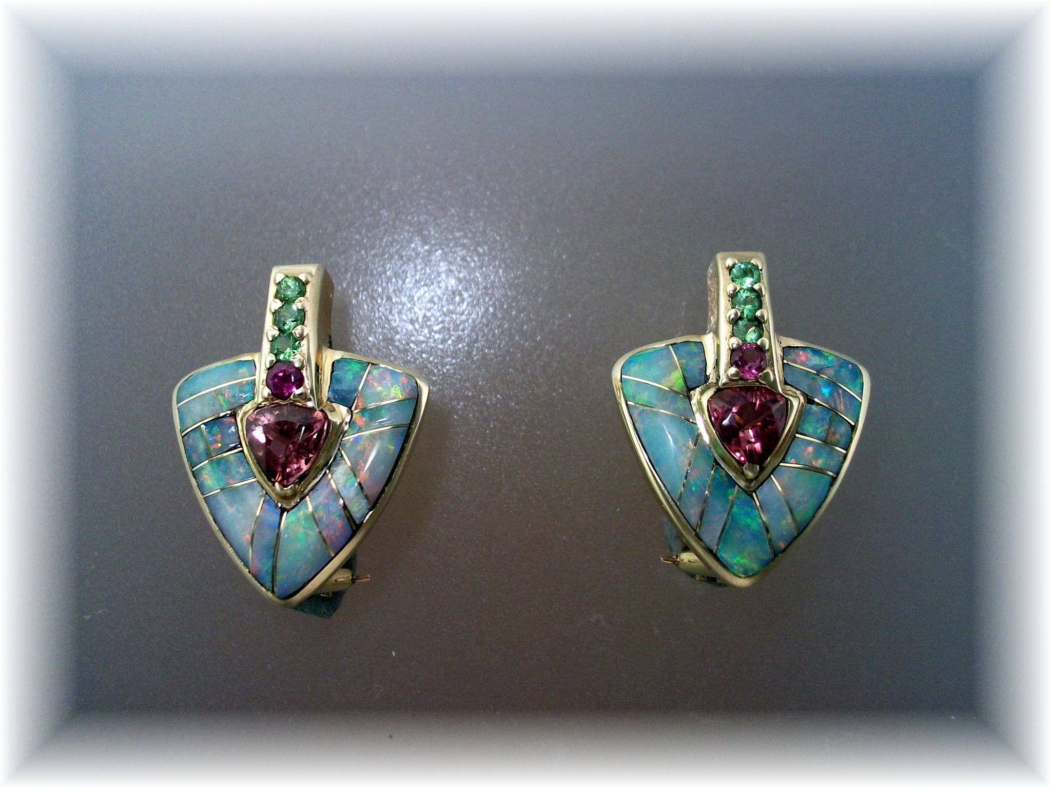 14k Gold Natural Opal Tourmaline French Back G L Miller
