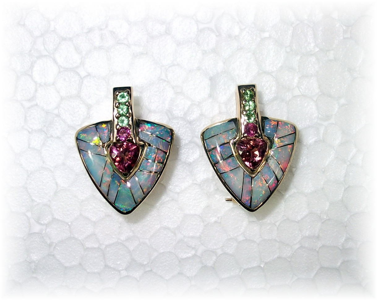 14k Gold Natural Opal Tourmaline French Back G L Miller
