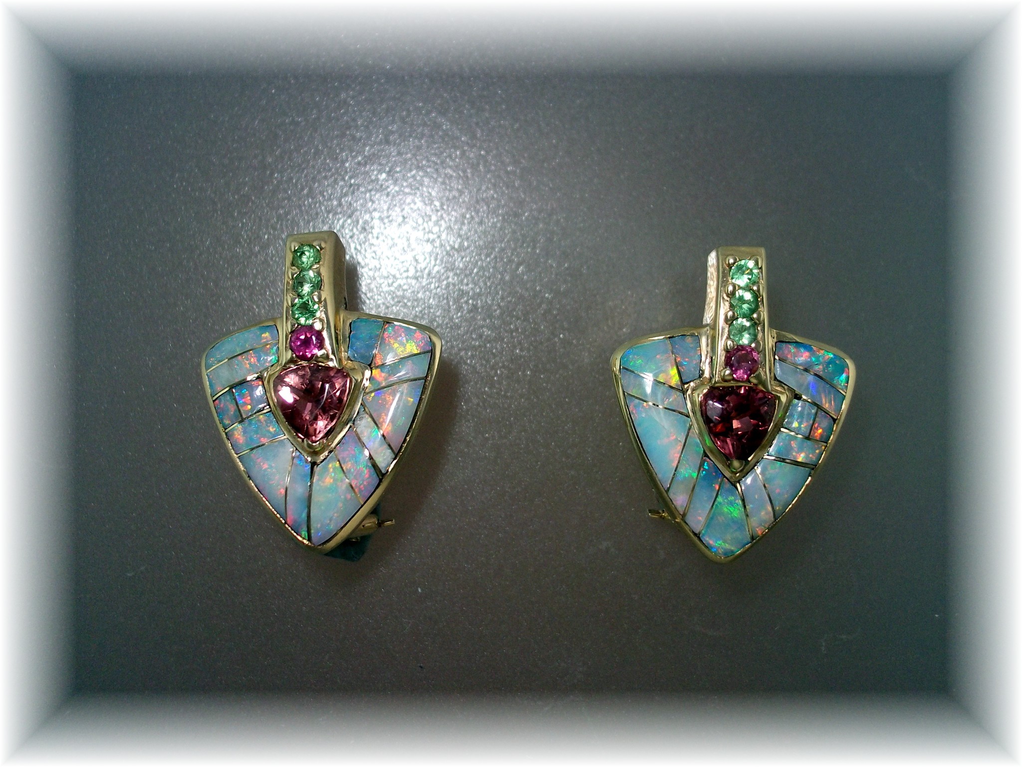 14k Gold Natural Opal Tourmaline French Back G L Miller