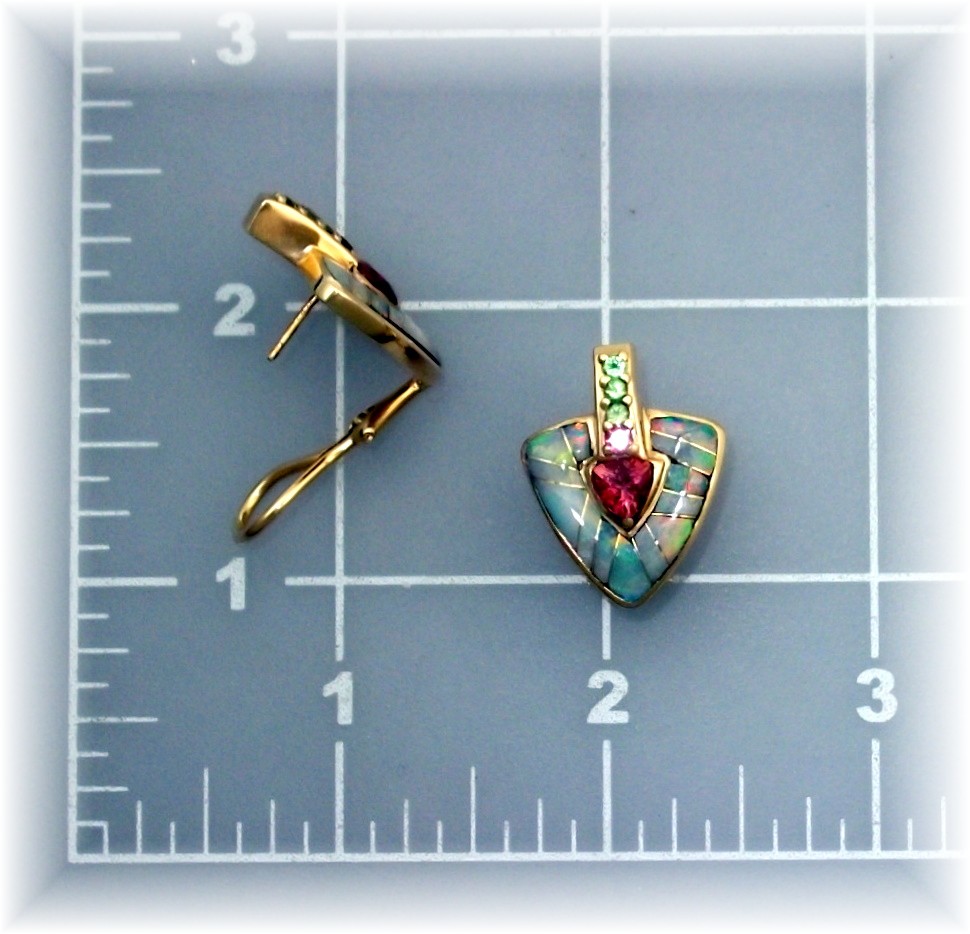 14k Gold Natural Opal Tourmaline French Back G L Miller