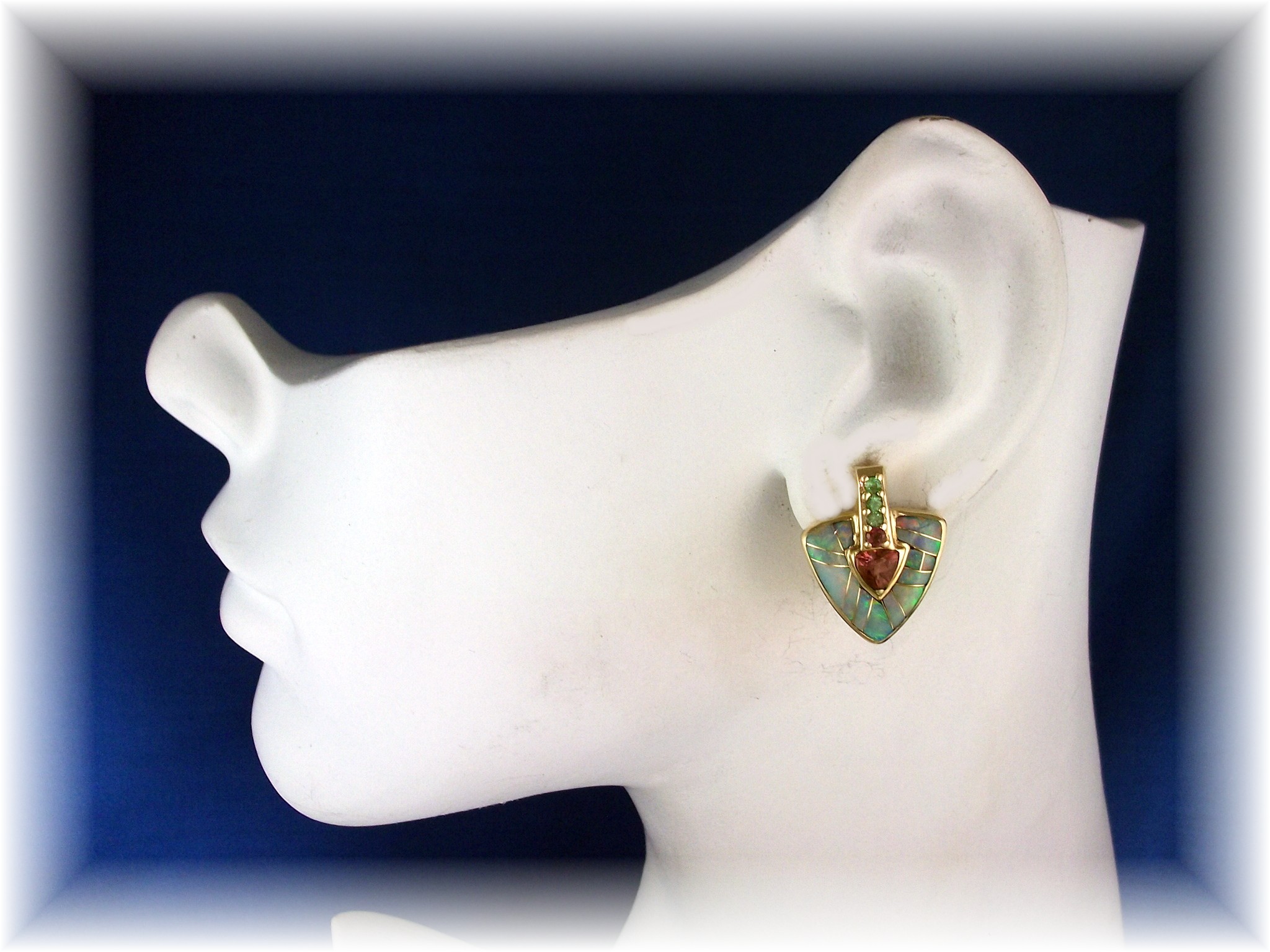 14k Gold Natural Opal Tourmaline French Back G L Miller