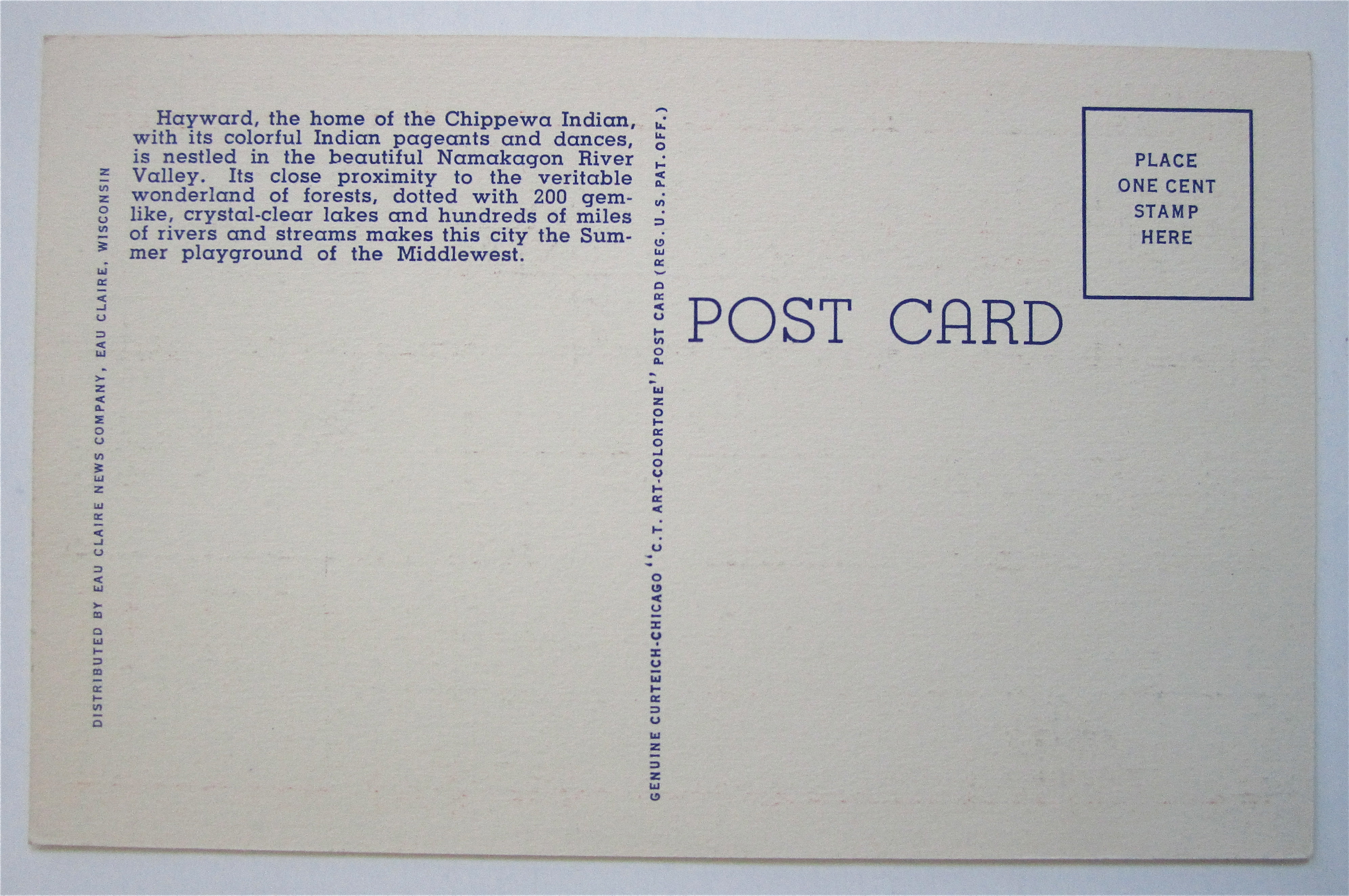 Hayward, Wisconsin (Indian Head Country) Postcard