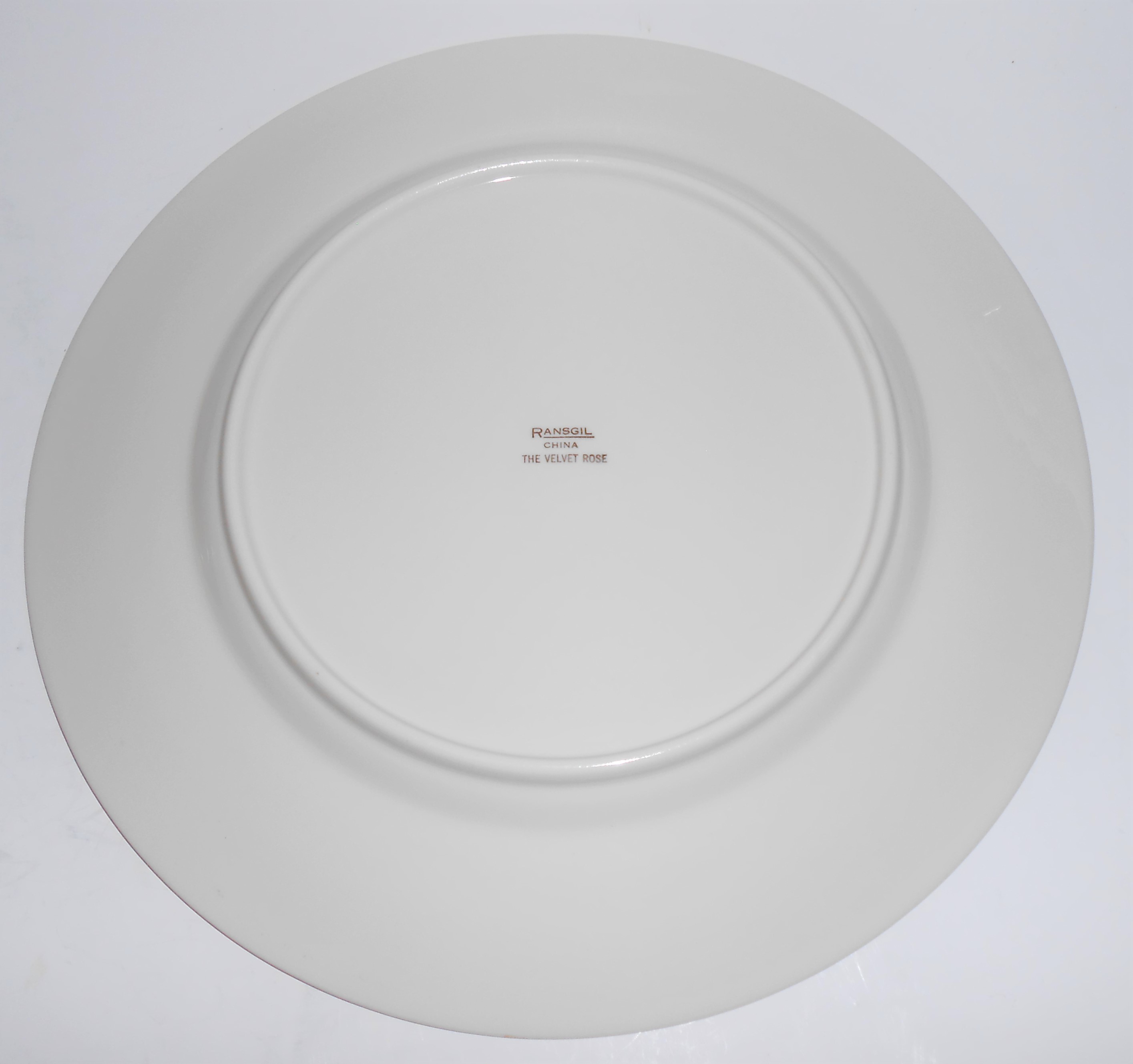 Ransgil Porcelain China Velvet Rose Gold Band Dinner Pl