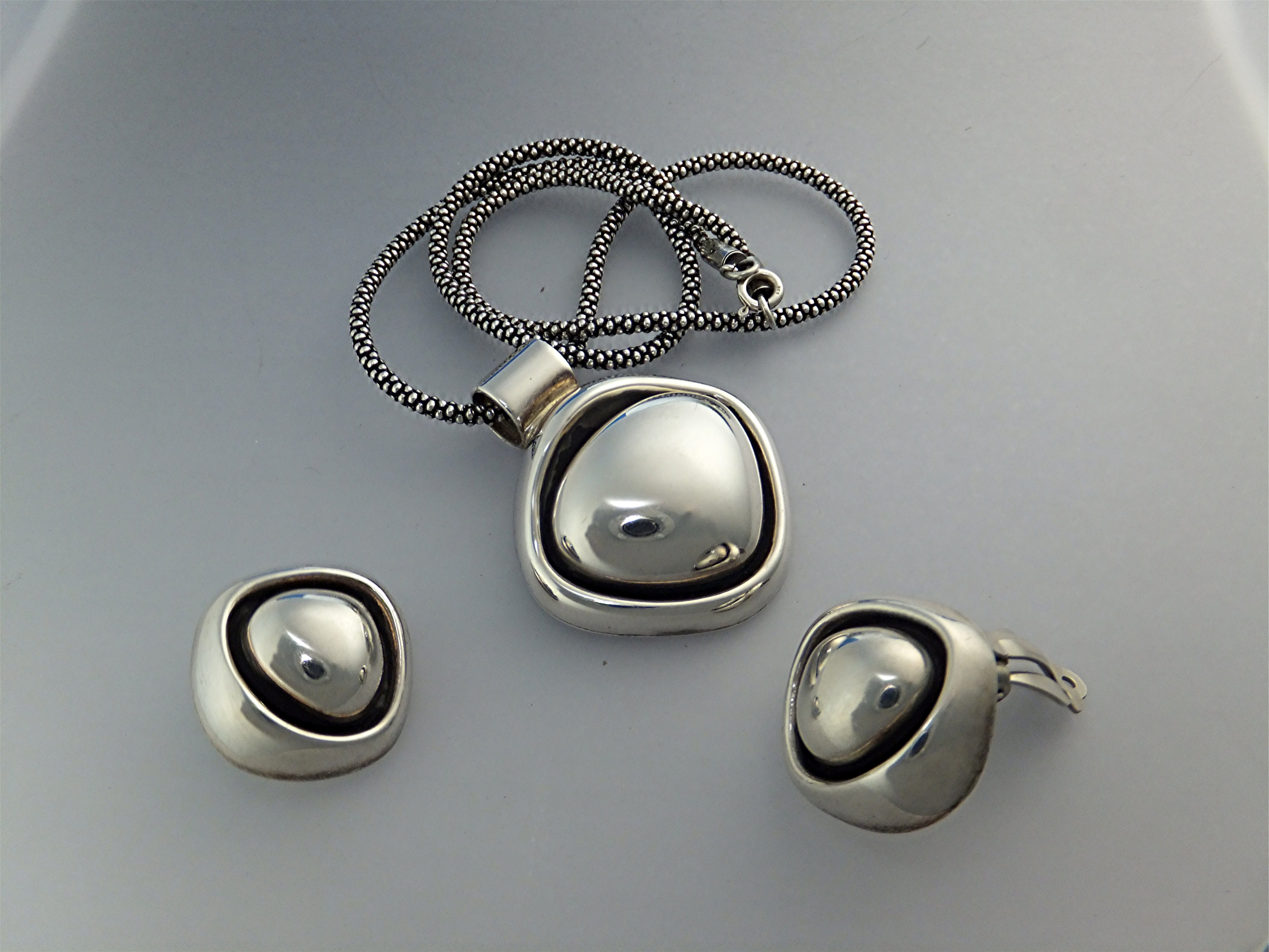 Necklace with Heart Sterling Silver Clip on Earrings