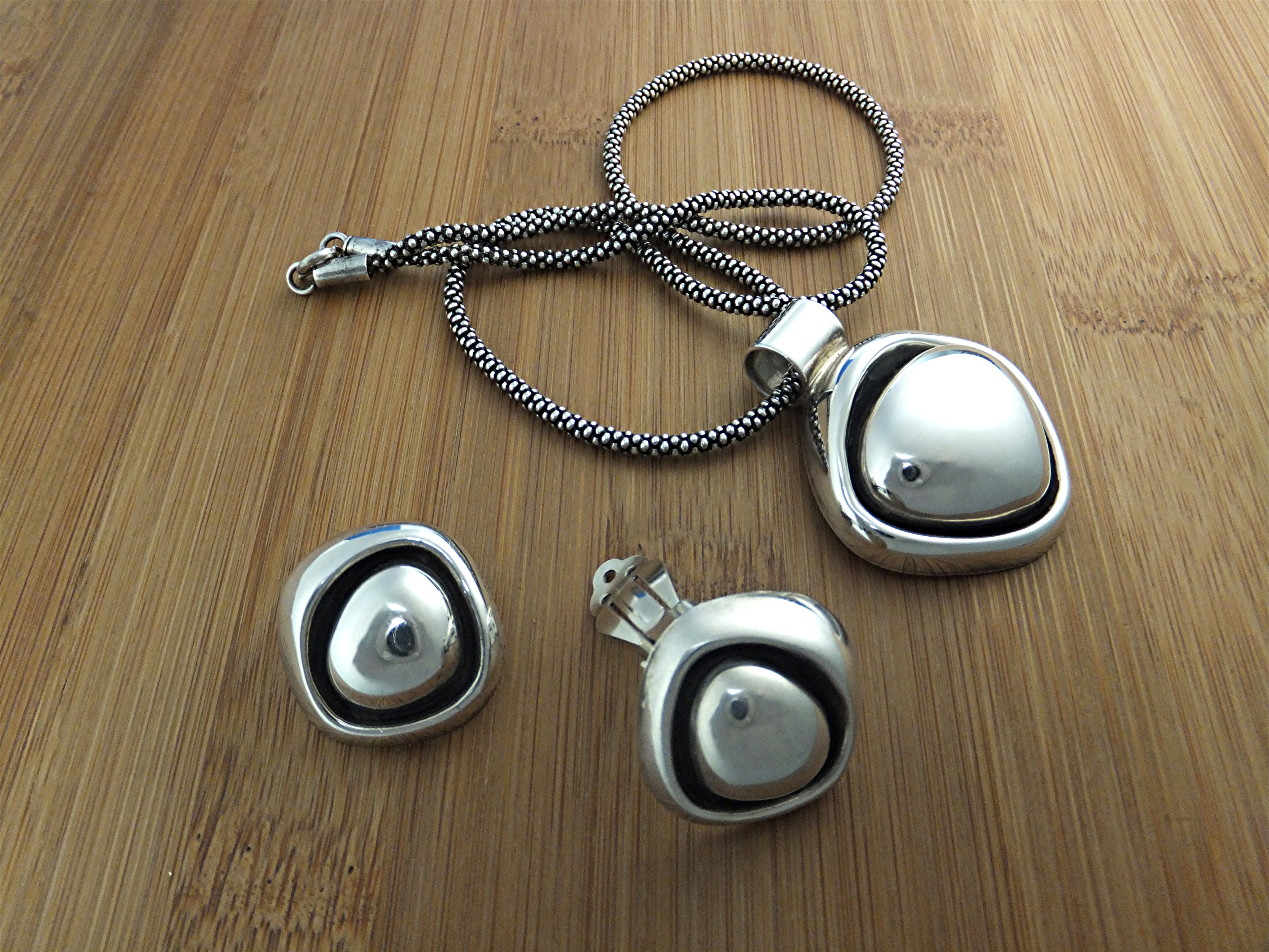Necklace with Heart Sterling Silver Clip on Earrings