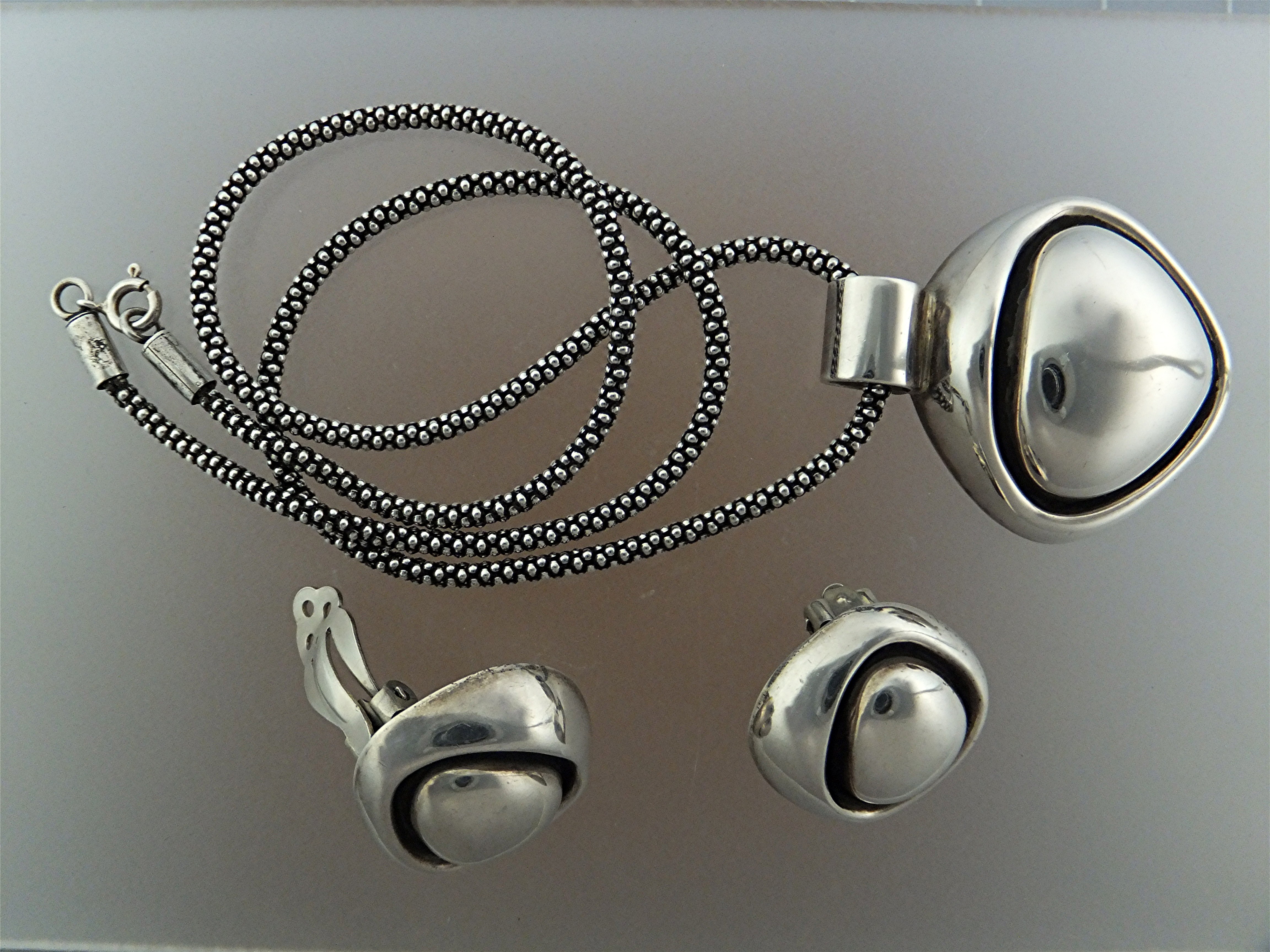 Necklace with Heart Sterling Silver Clip on Earrings
