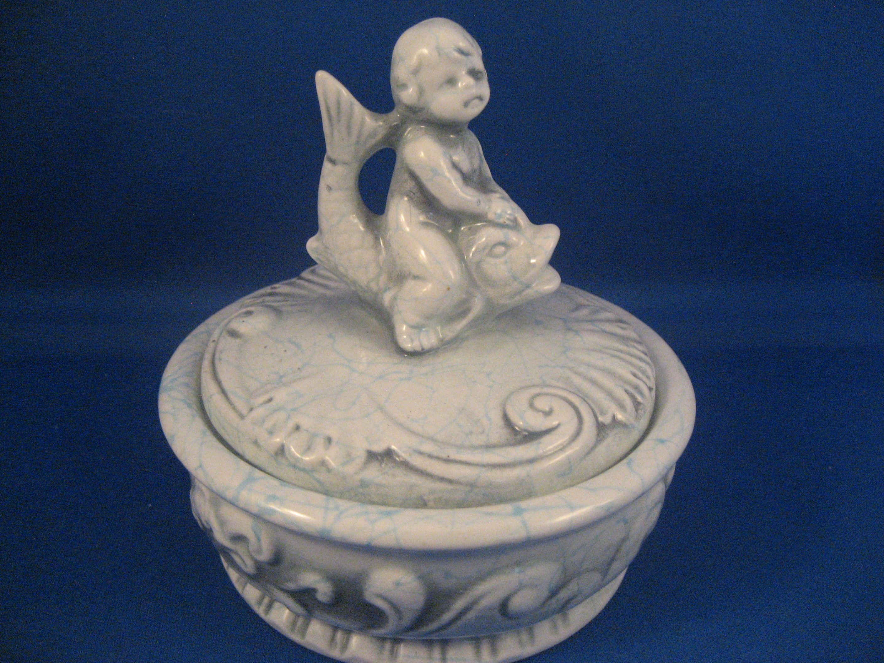 Boy and Fish Ceramic Powder Jar