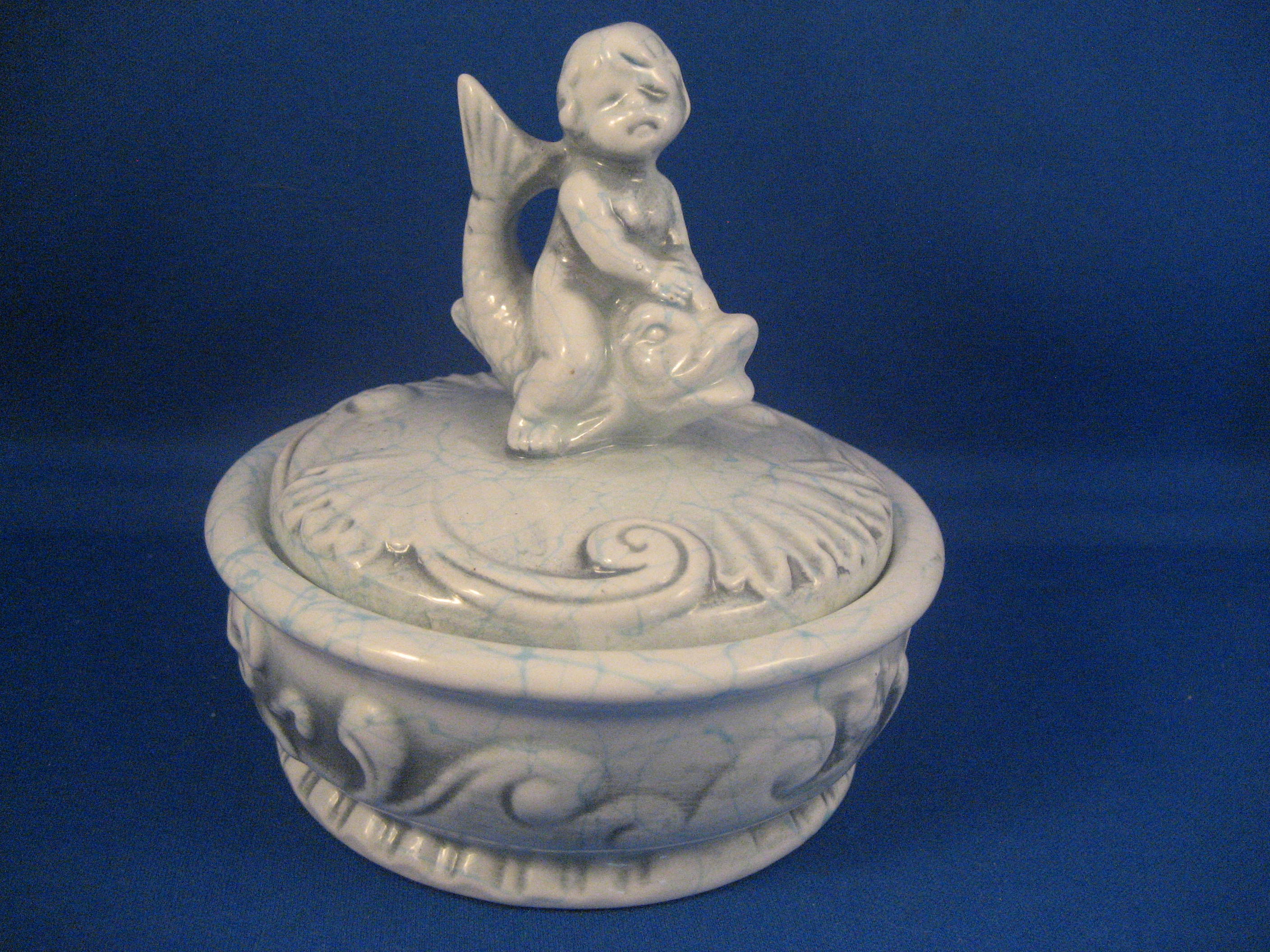 Boy and Fish Ceramic Powder Jar