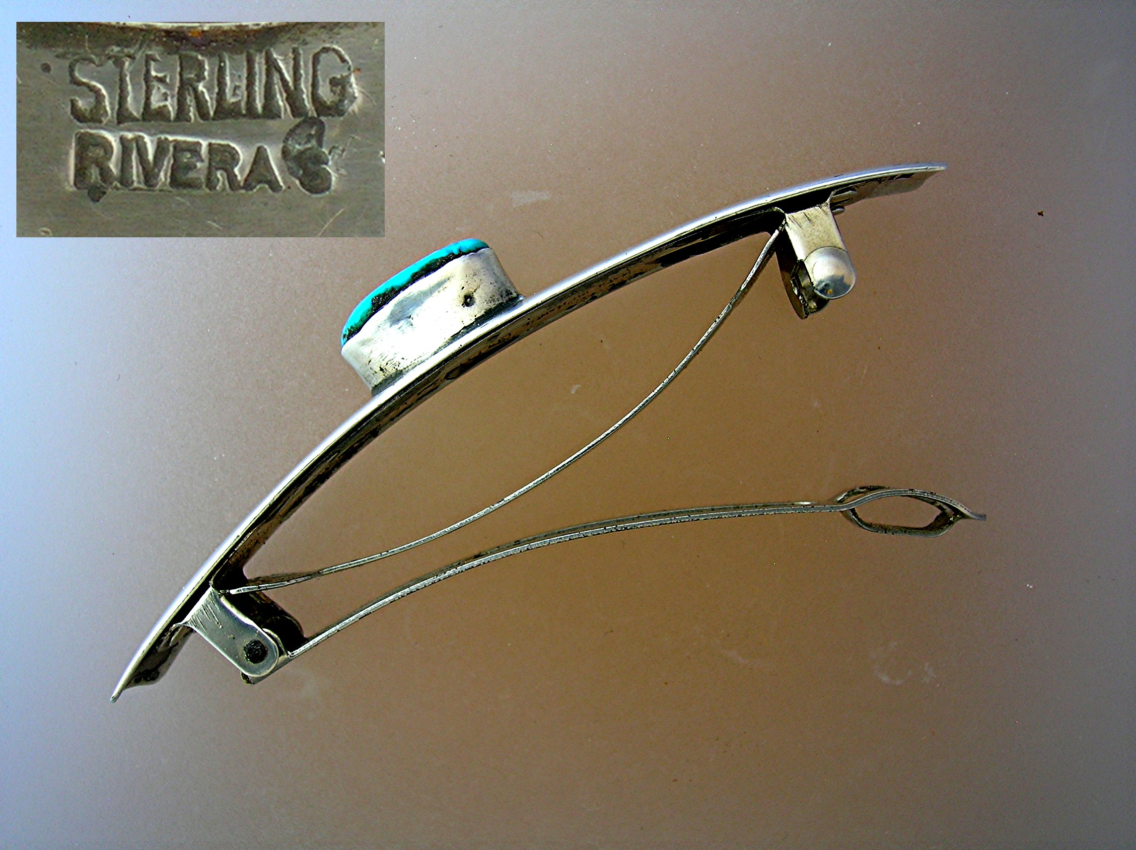 Taxco Mexico Sterling Silver Turquoise Barrette RIVERA