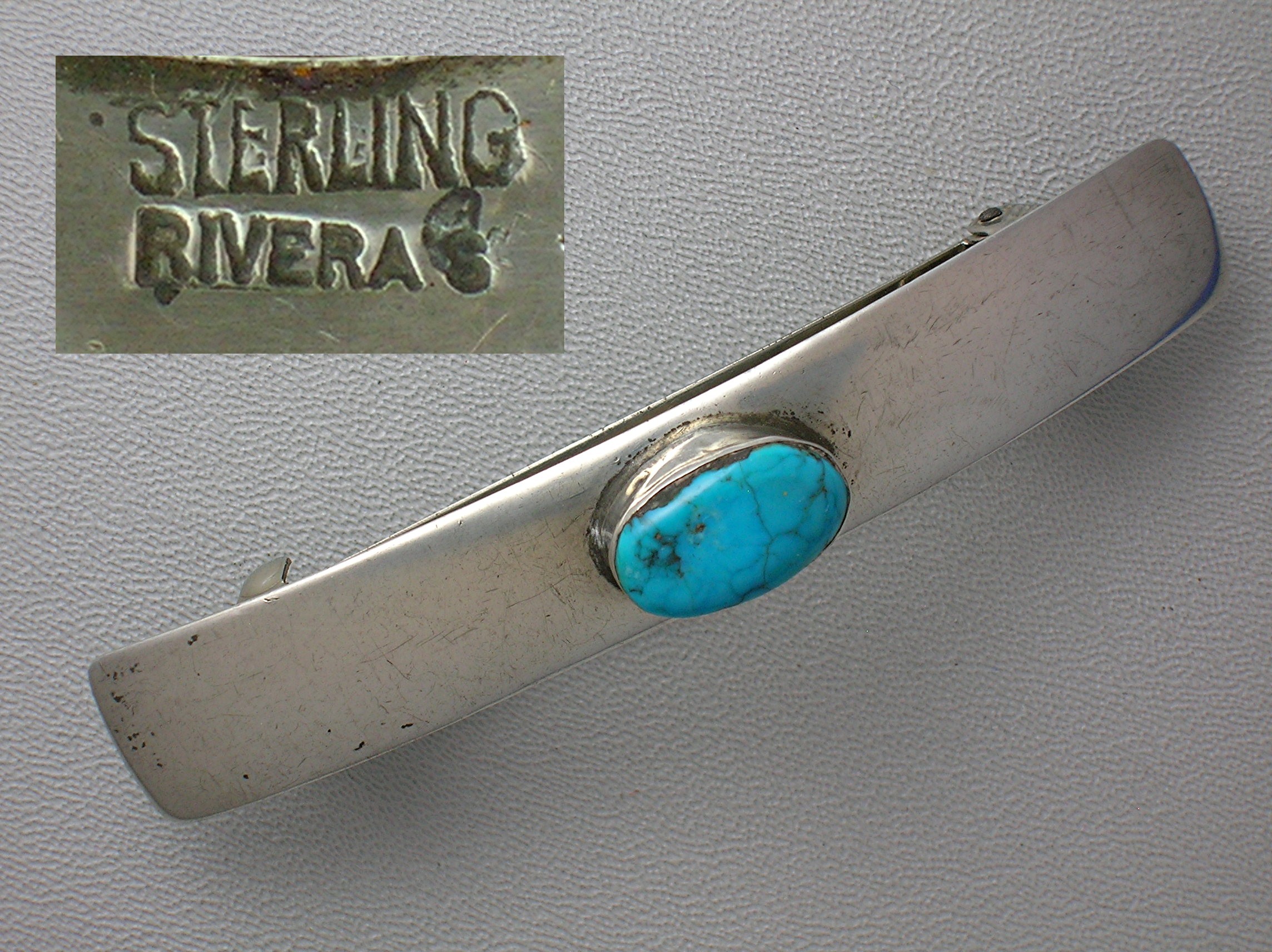 Taxco Mexico Sterling Silver Turquoise Barrette RIVERA