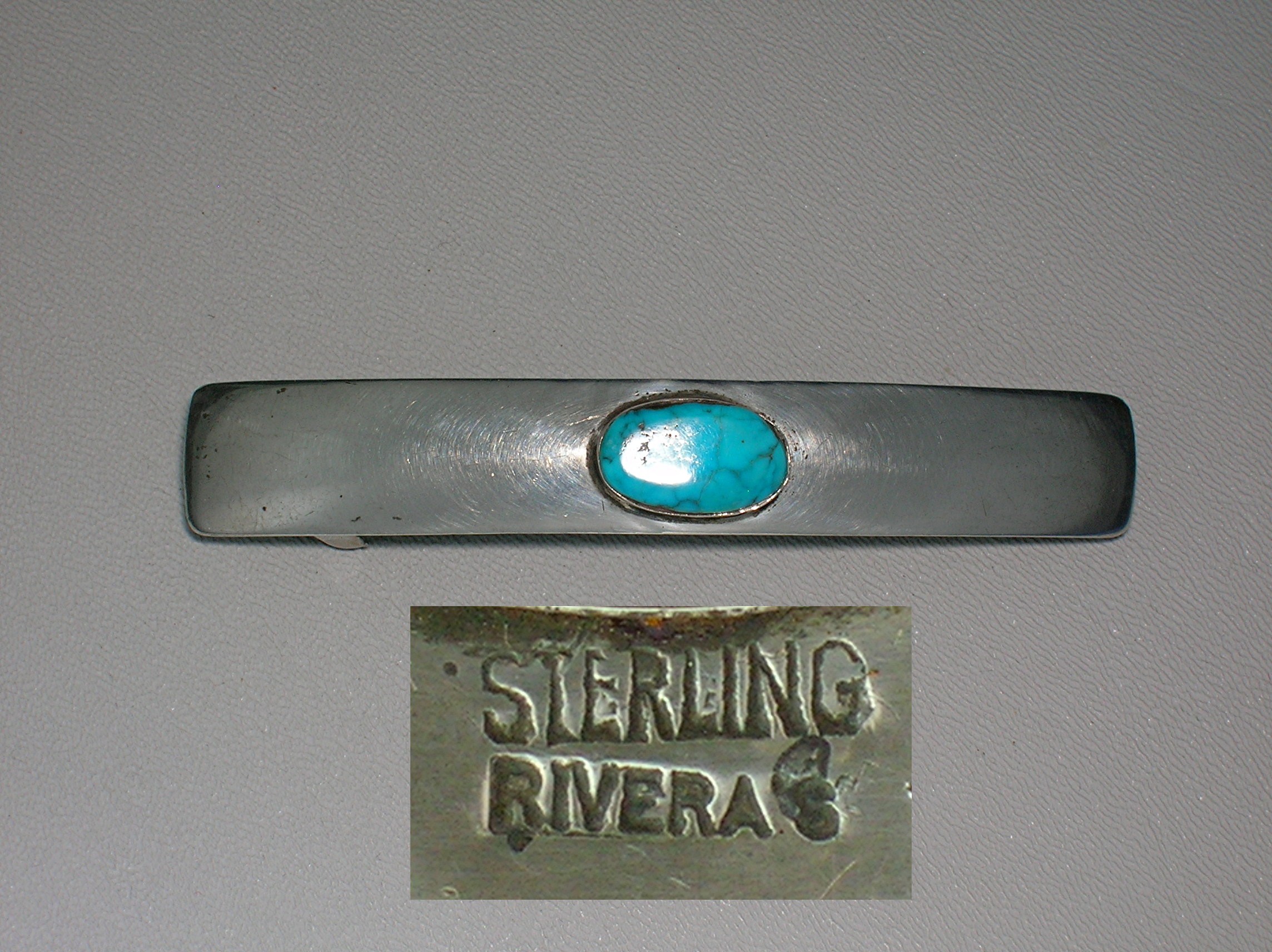 Taxco Mexico Sterling Silver Turquoise Barrette RIVERA