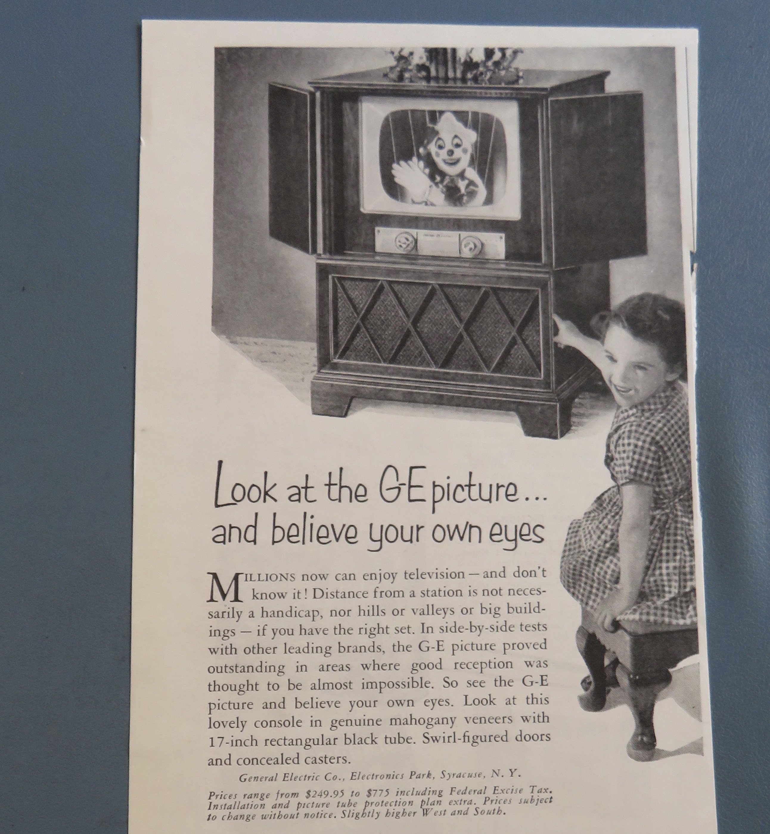 1951 General Electric Black Daylite Television w/Girl