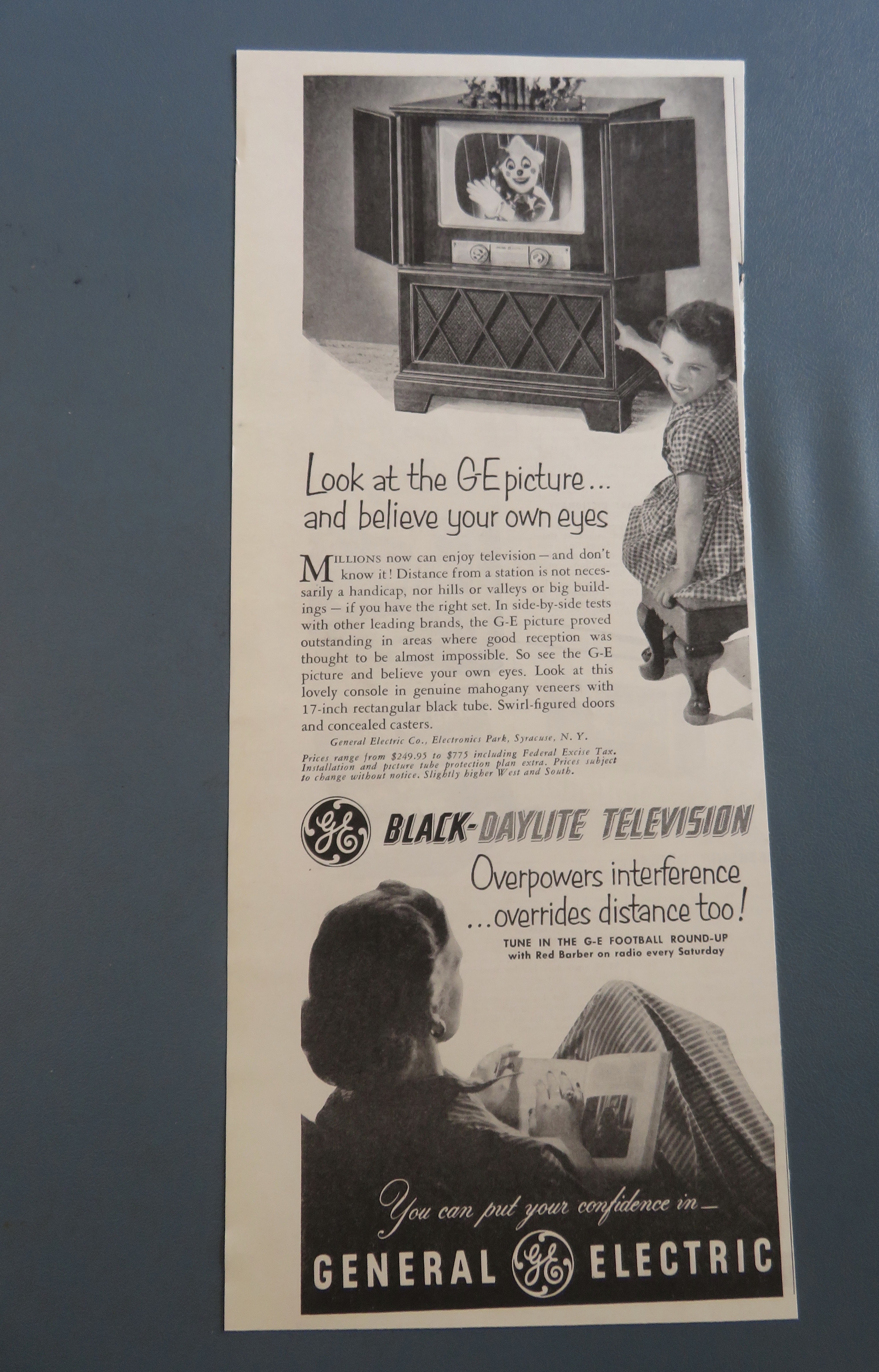 1951 General Electric Black Daylite Television w/Girl