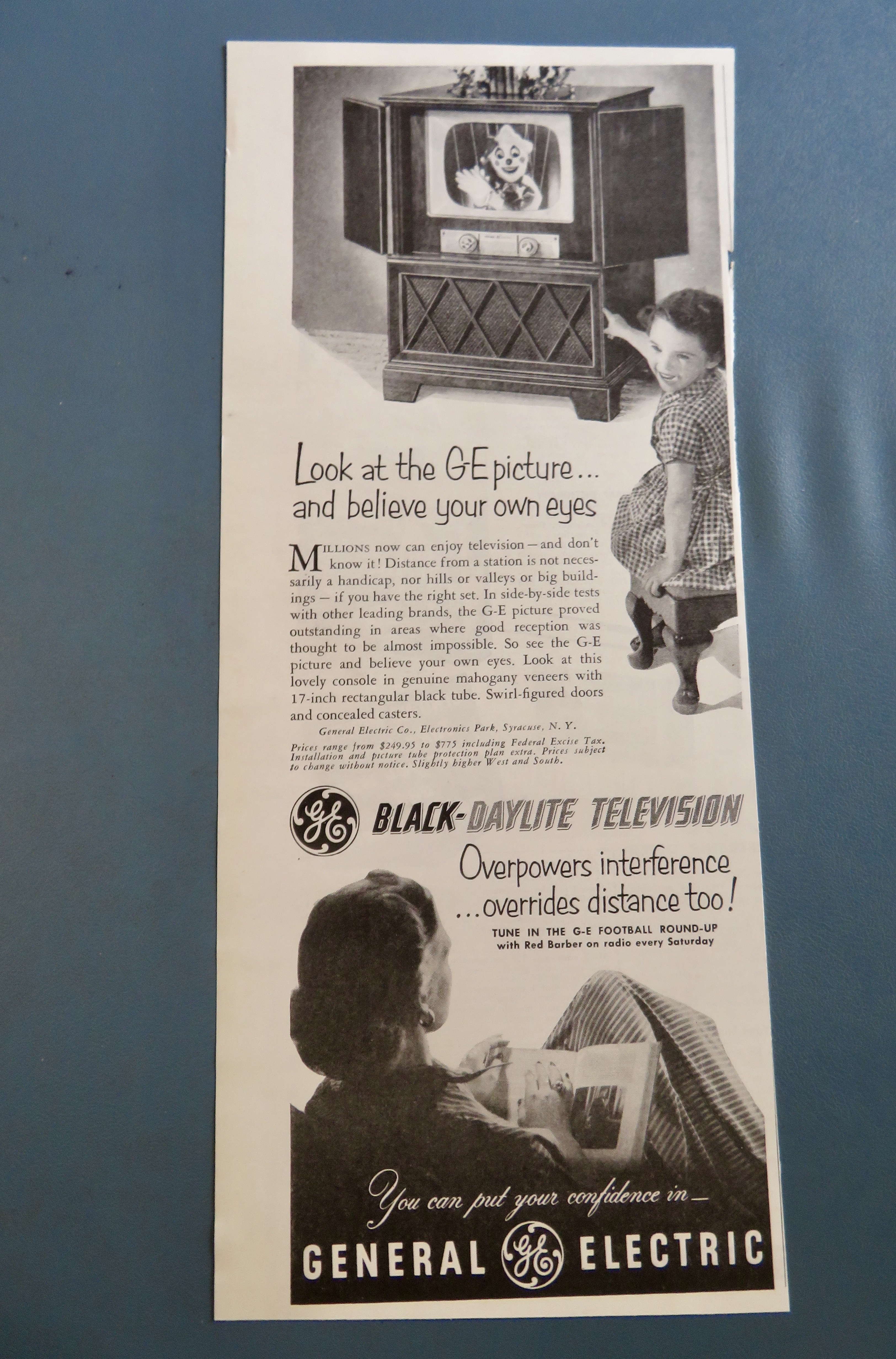 1951 General Electric Black Daylite Television w/Girl