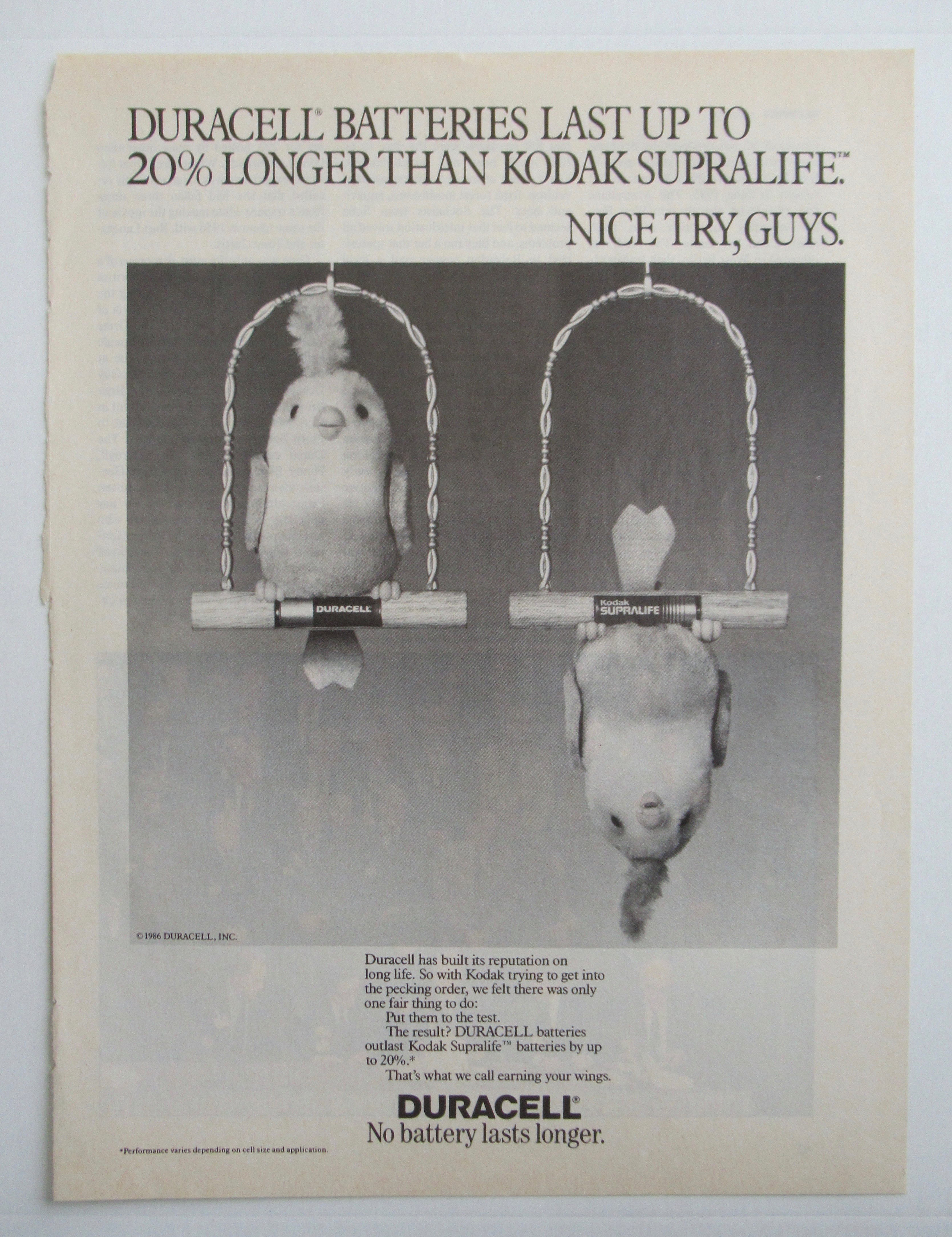 1986 Duracell Battery with Two Birds On A Perch