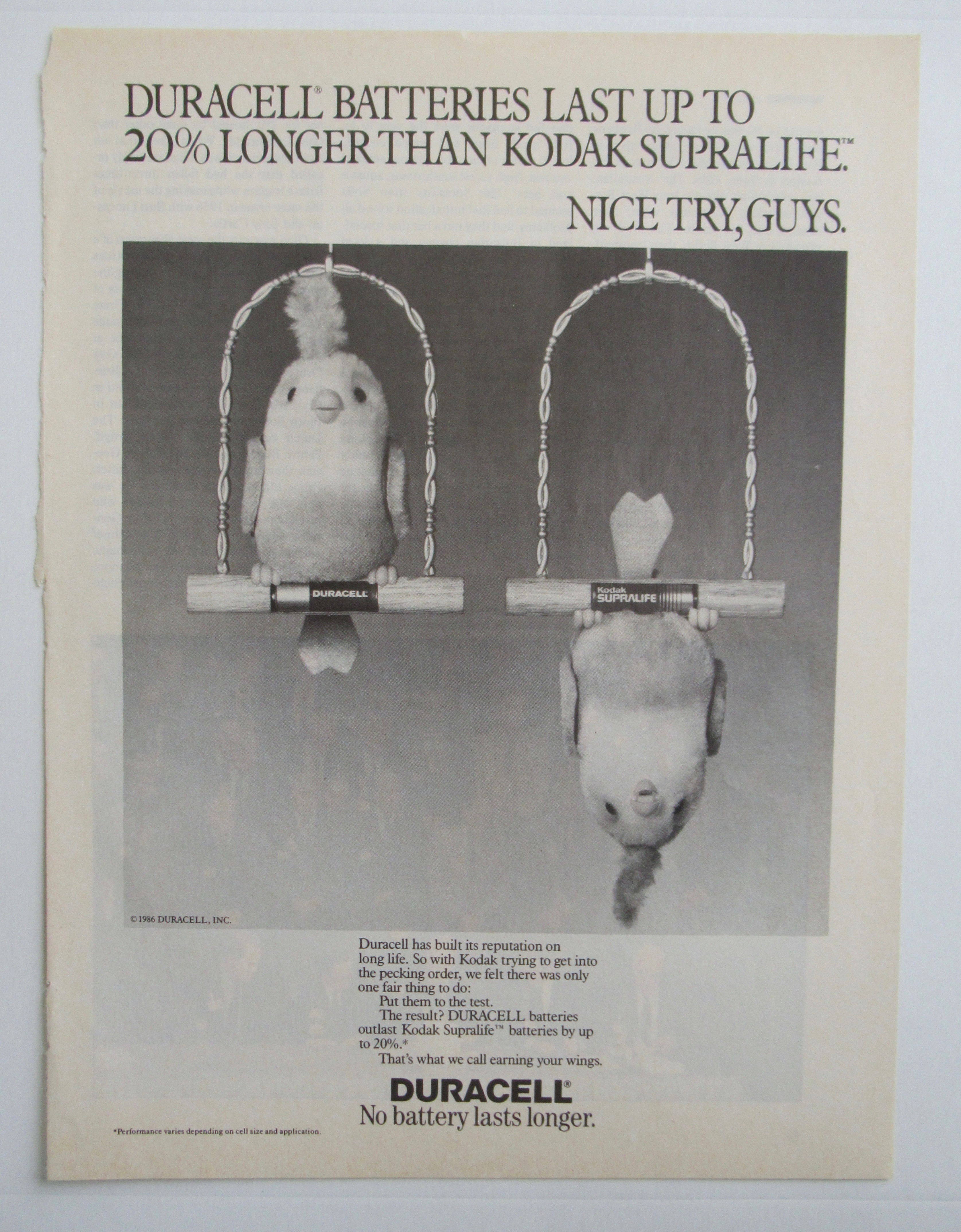 1986 Duracell Battery with Two Birds On A Perch
