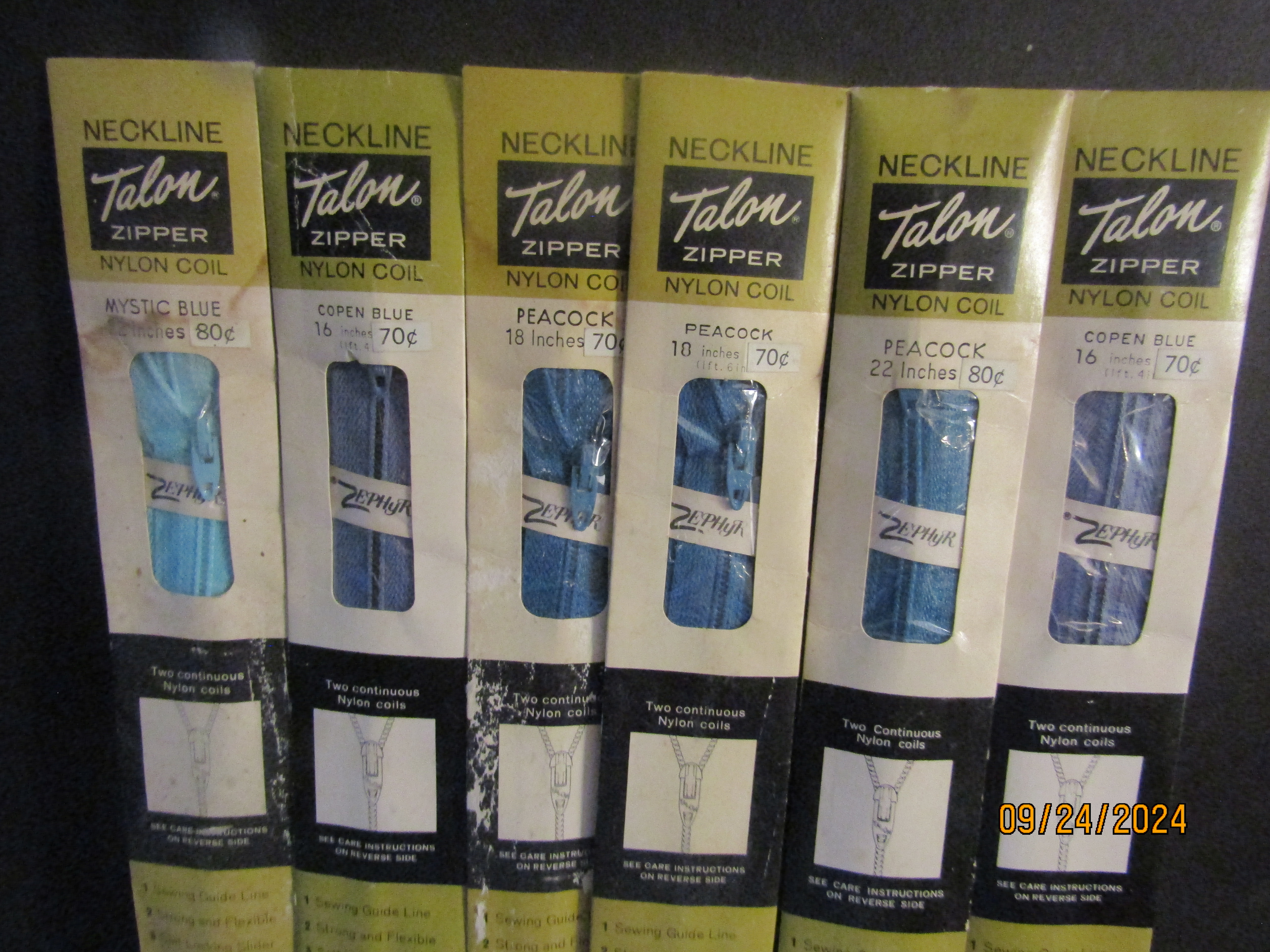 Vintage Talon Various Blue Neckline Zippers Set