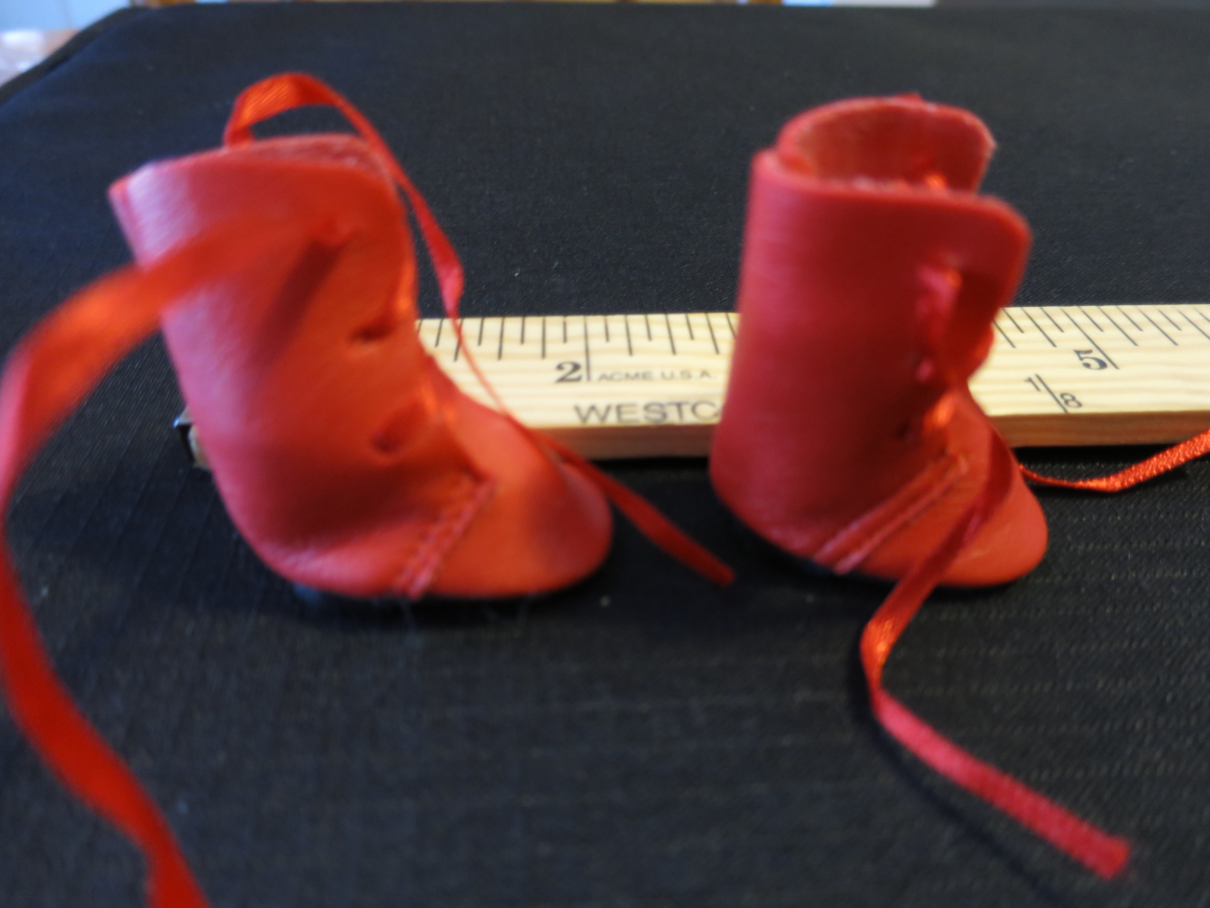 Doll House Accessories Doll Shoe Boots Red with red tie