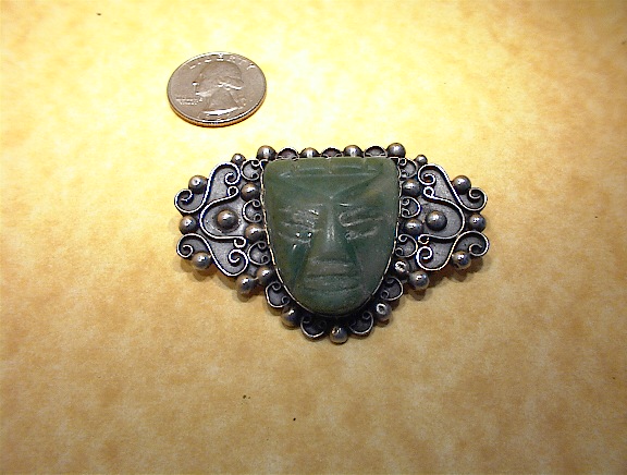 Mexican ESTERLIN 900 Silver and Green Jade Pin