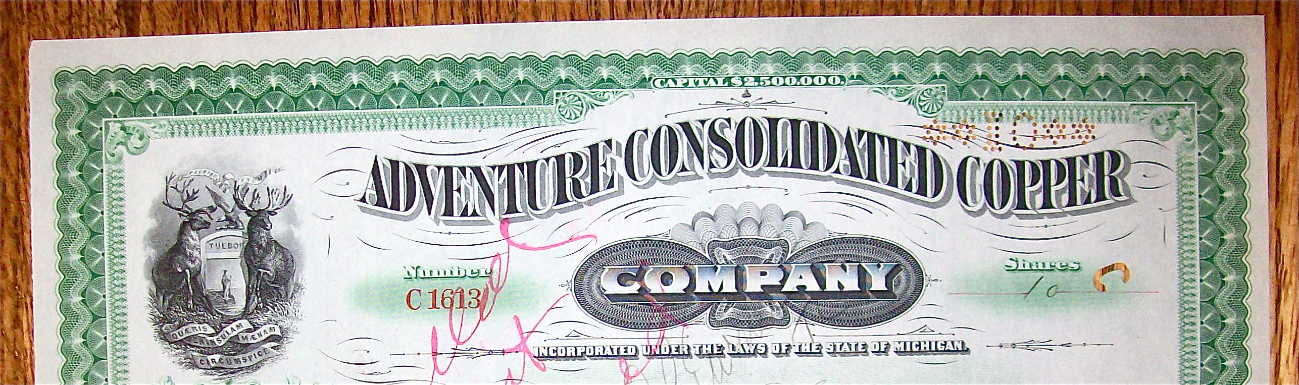 1899 Adventure Consolidated Copper Company Stock