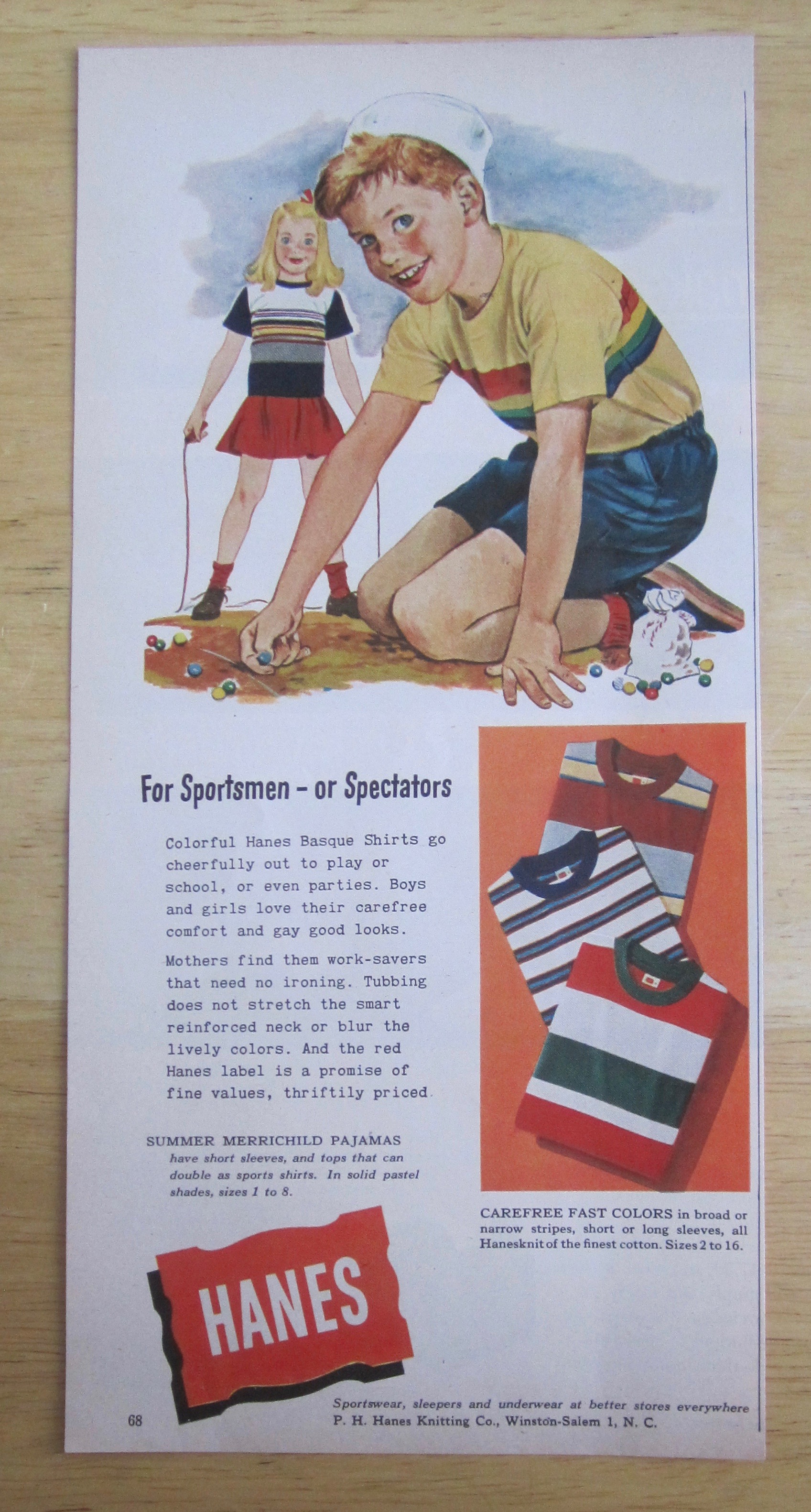 1951 Hanes Basque Shirts with Boy Playing Marbles