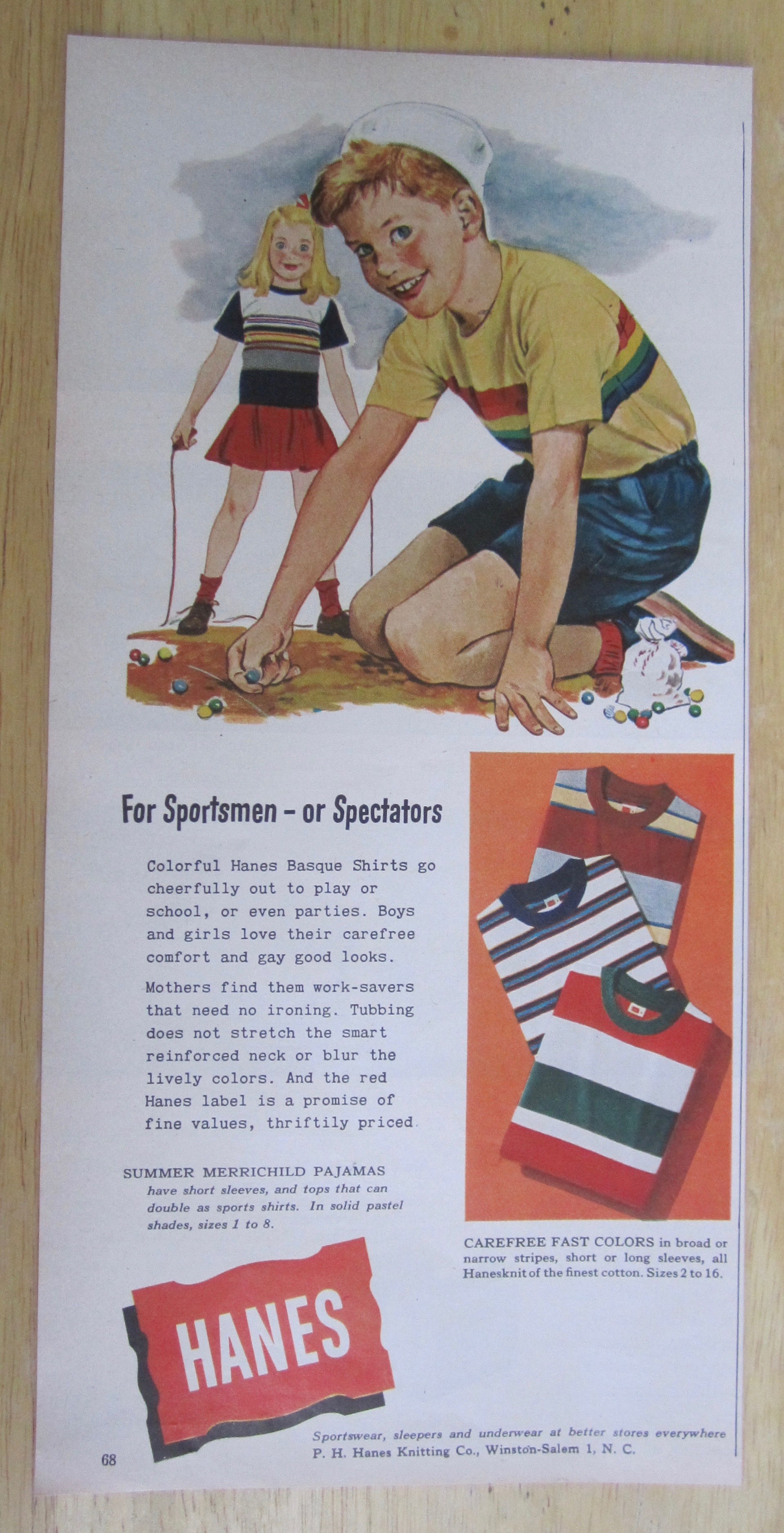 1951 Hanes Basque Shirts with Boy Playing Marbles