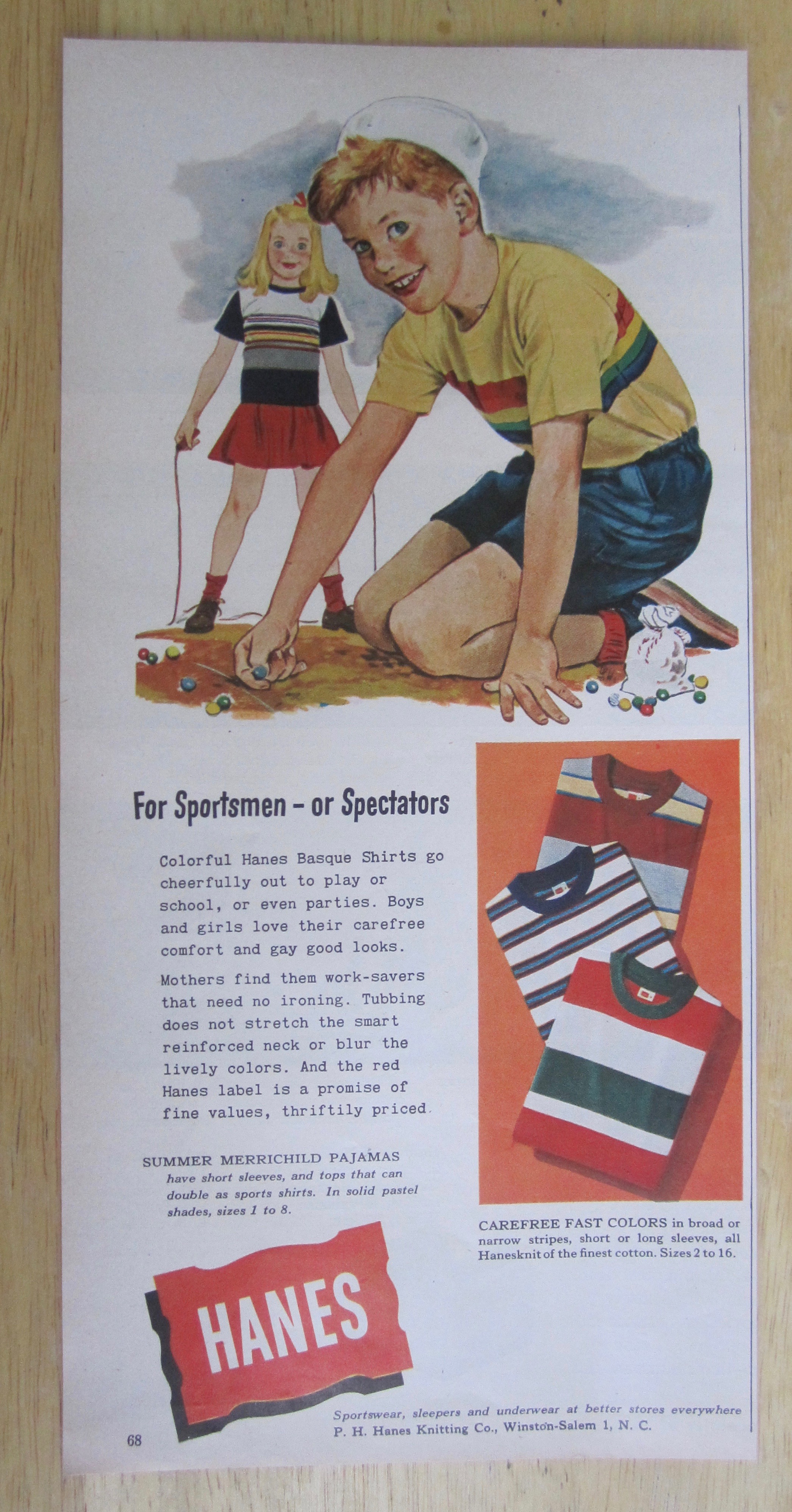 1951 Hanes Basque Shirts with Boy Playing Marbles