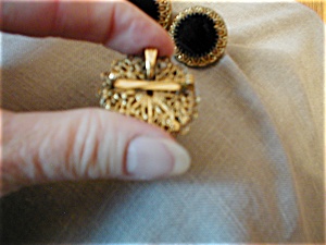 Onyx Brooch/Necklace and Earrings