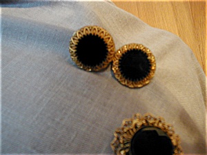 Onyx Brooch/Necklace and Earrings