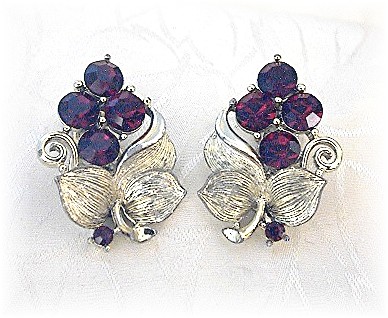 Earrings LISNER Ruby Crystal and Silver Clips