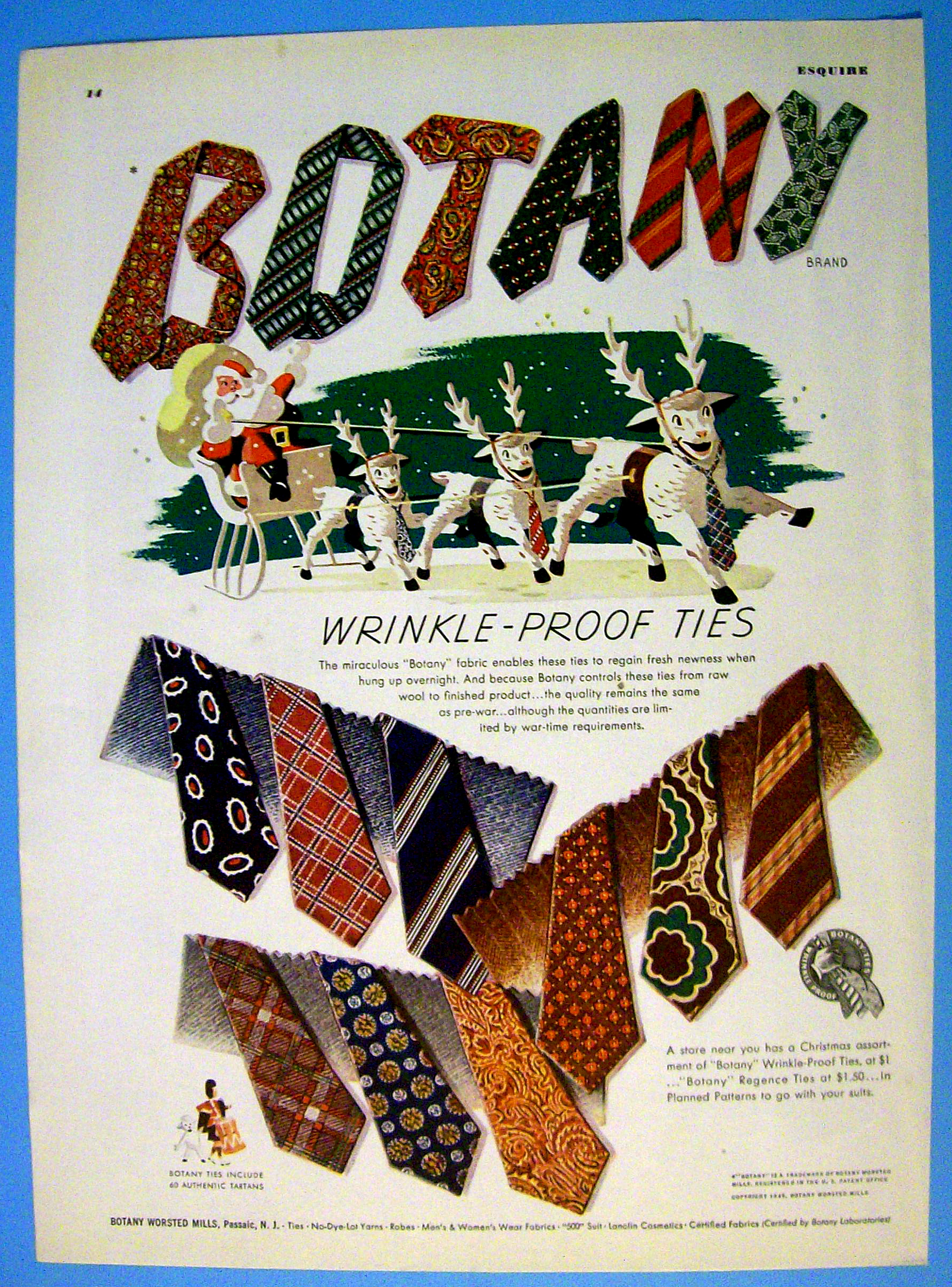 1945 Botany Wrinkle Proof Ties with Santa & His Sleigh