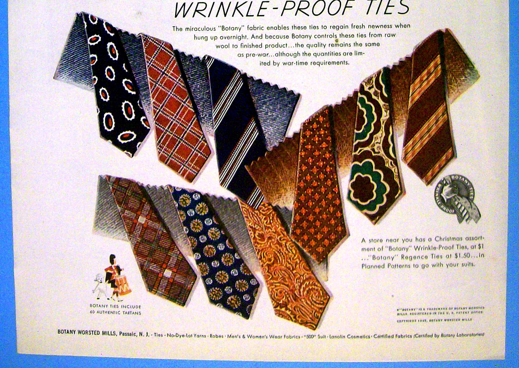 1945 Botany Wrinkle Proof Ties with Santa & His Sleigh