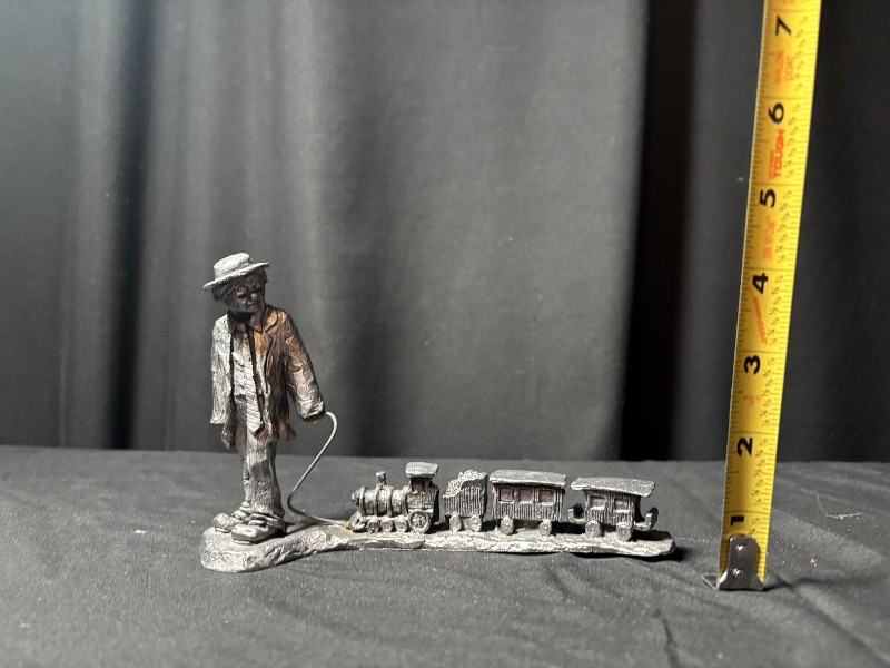 Michael Ricker Pewter Figurine Clown Boy Pulling Toy Train (Signed and Numbered)