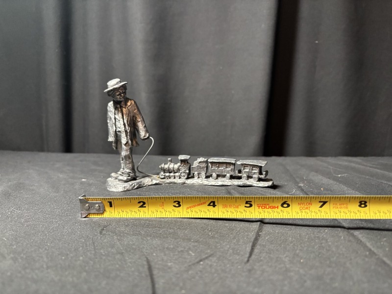 Michael Ricker Pewter Figurine Clown Boy Pulling Toy Train (Signed and Numbered)