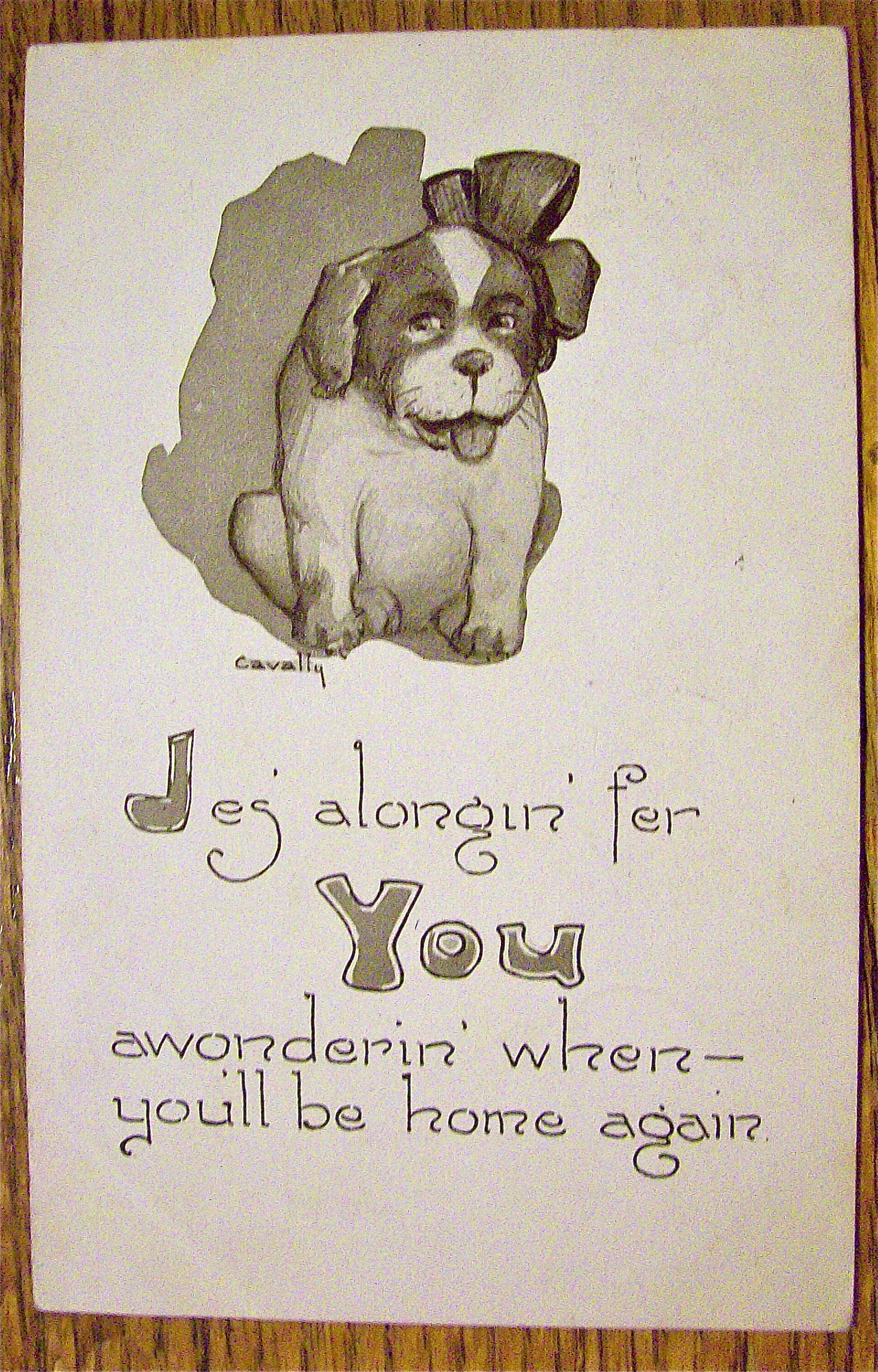 Puppy Sitting With A Bow On Its Head Postcard