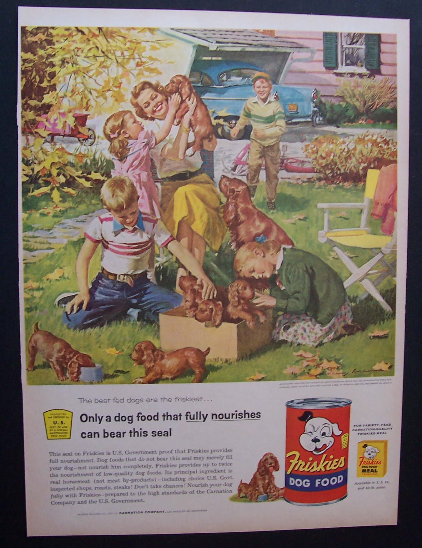 1955 Friskies Dog Food By Harry Anderson w/Puppies