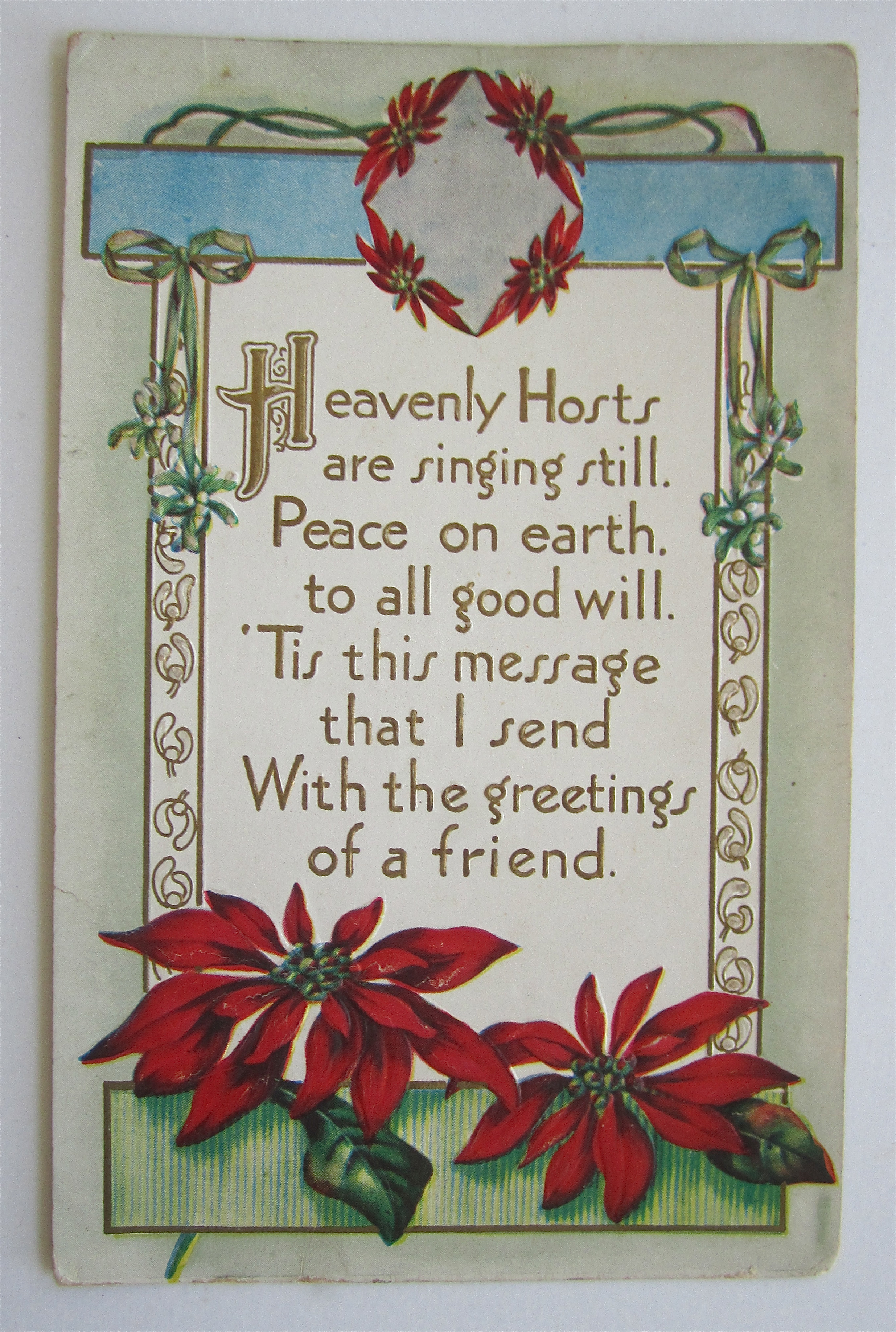 Christmas Postcard With Poinsettias Postcard