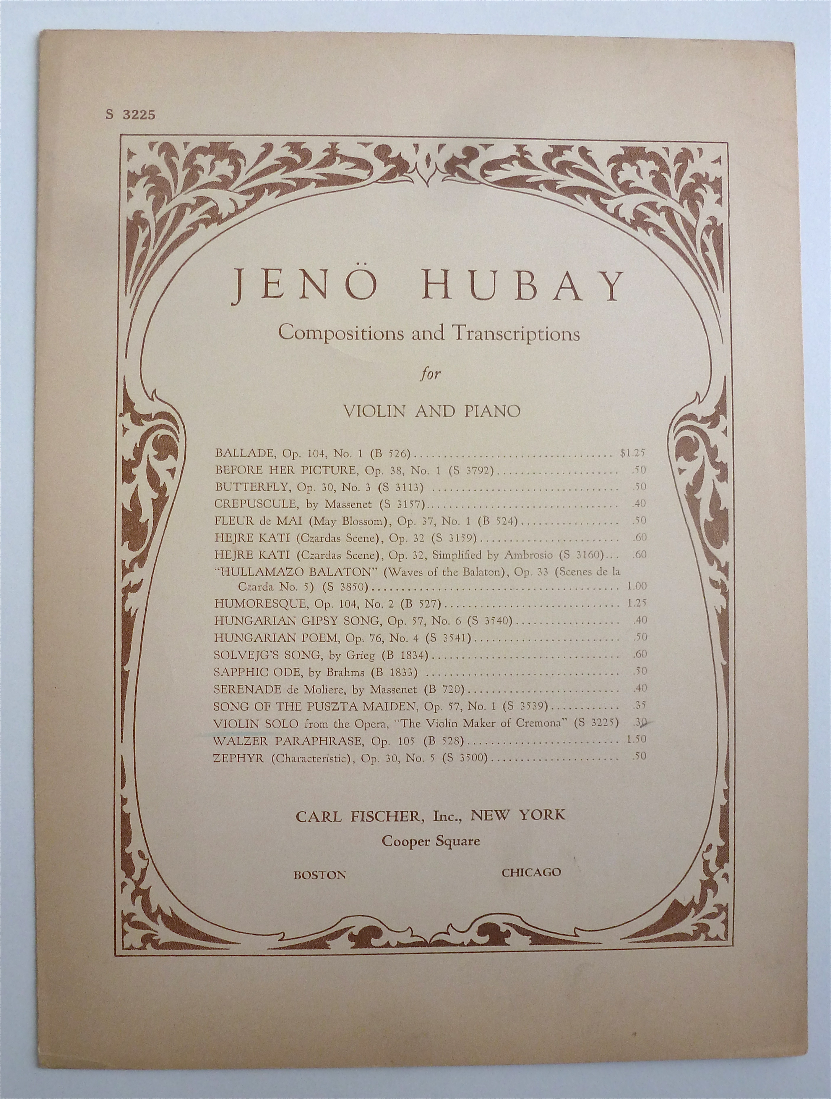 Sheet Music For 1909 Jeno Hubay