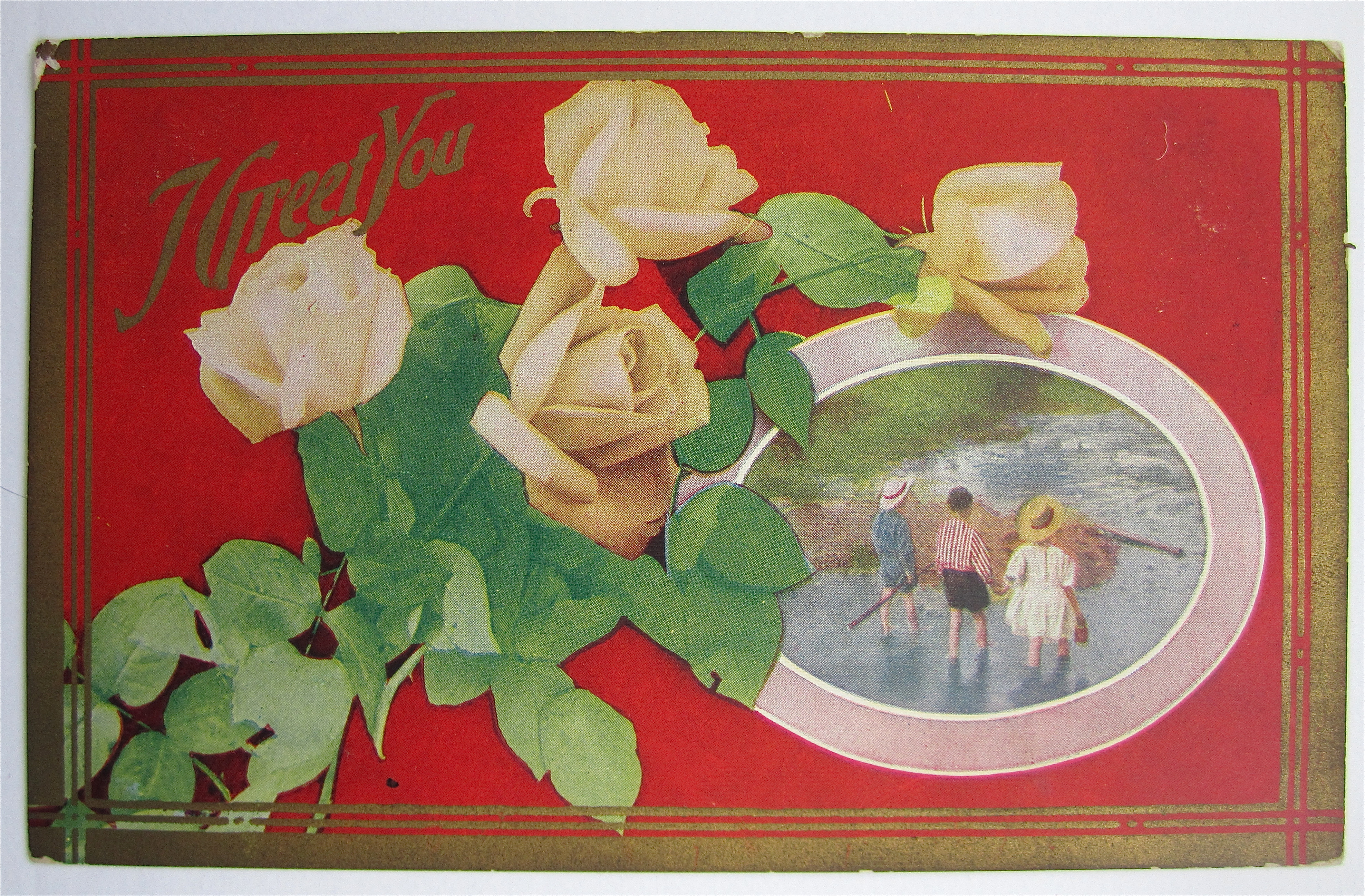 Three People Standing Side By Side In Water Postcard